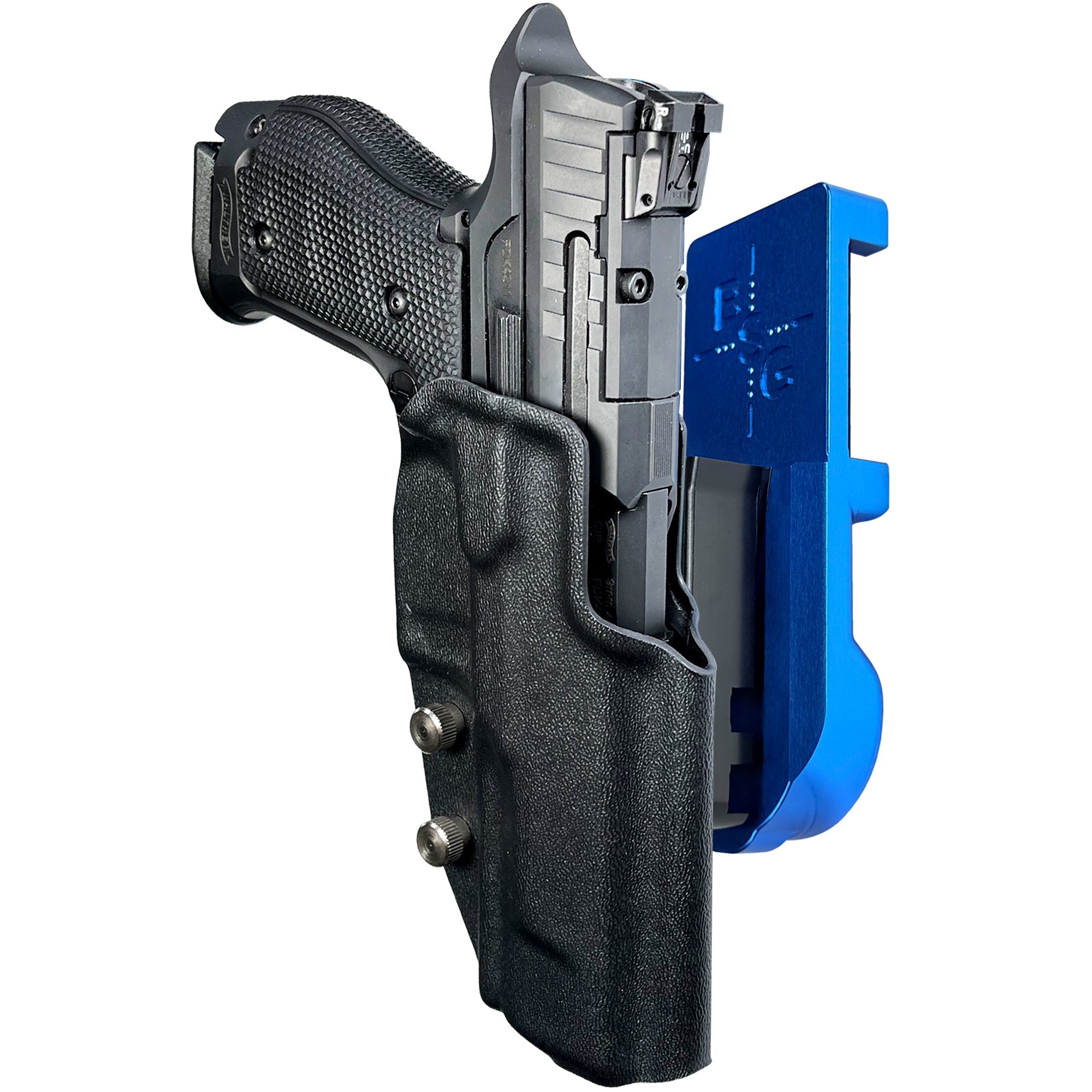 Walther Q5 Match SF IPSC/USPA Quick Mount Holster with Blue Belt Attachment, Black Holster Shell