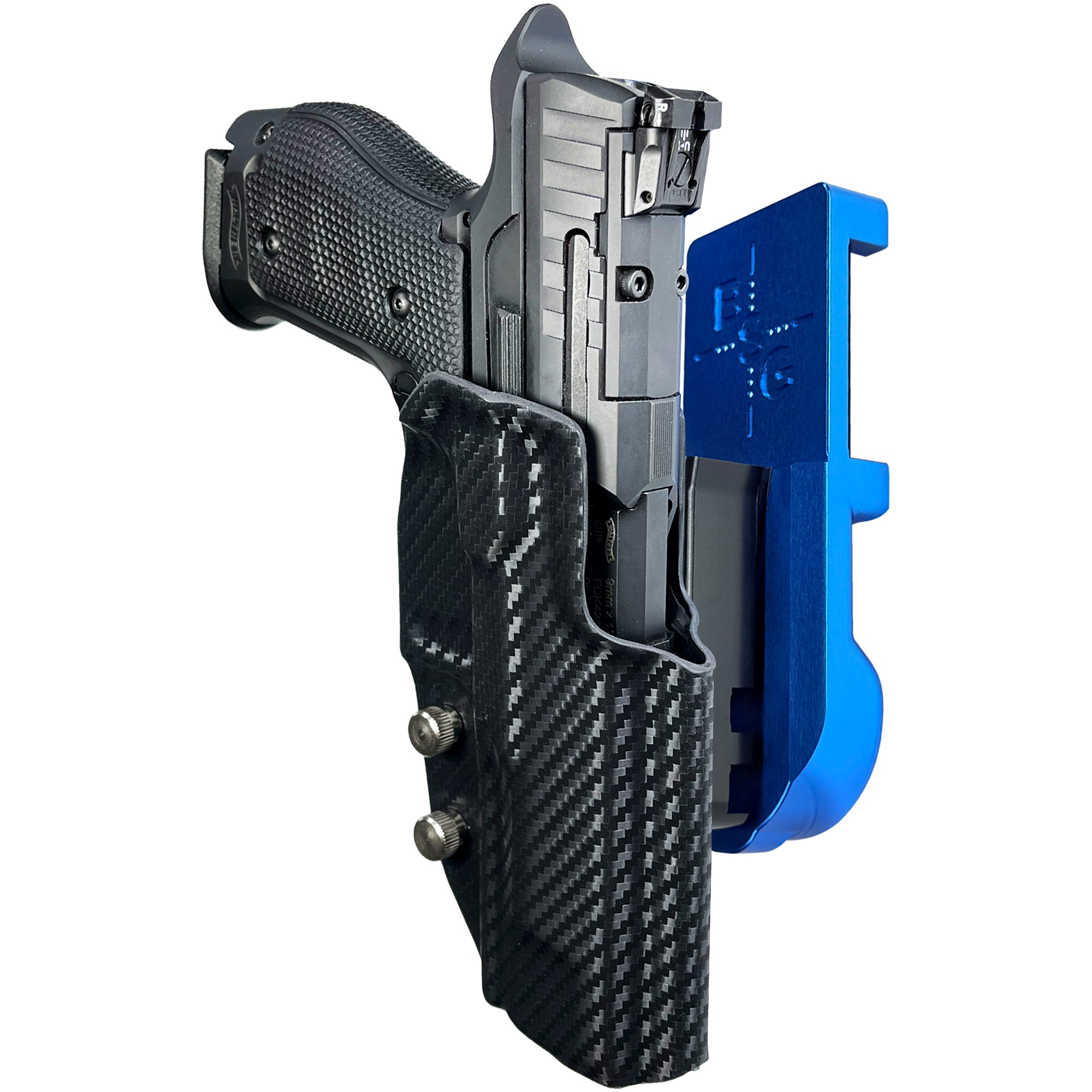 Walther Q5 Match SF IPSC/USPA Quick Mount Holster with Blue Belt Attachment, Carbon Fiber Holster Shell