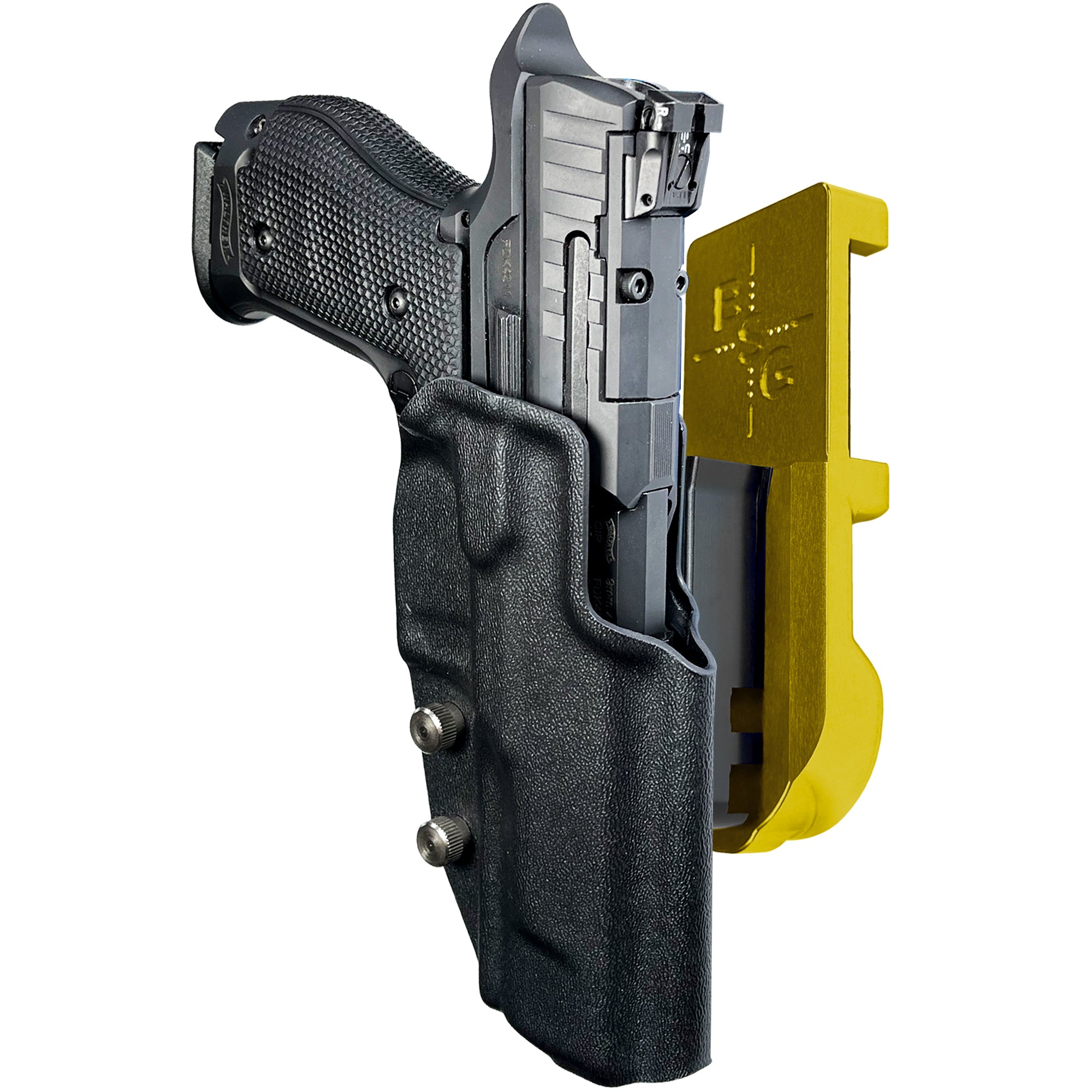 Walther Q5 Match SF IPSC/USPA Quick Mount Holster with 24K Gold Belt Attachment, Black Holster Shell