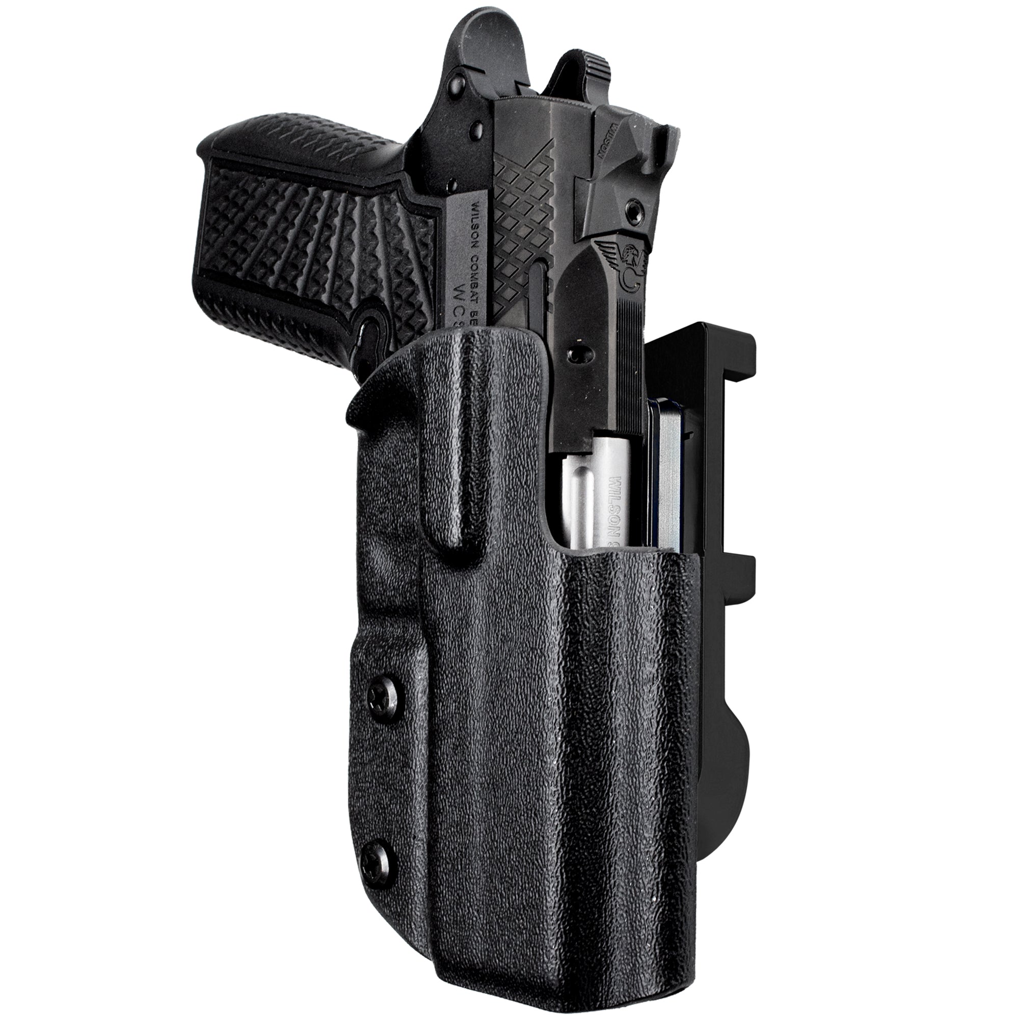 Wilson C. SFX9 4in IDPA Quick Mount Holster with Black Belt Attachment, Black Holster Shell