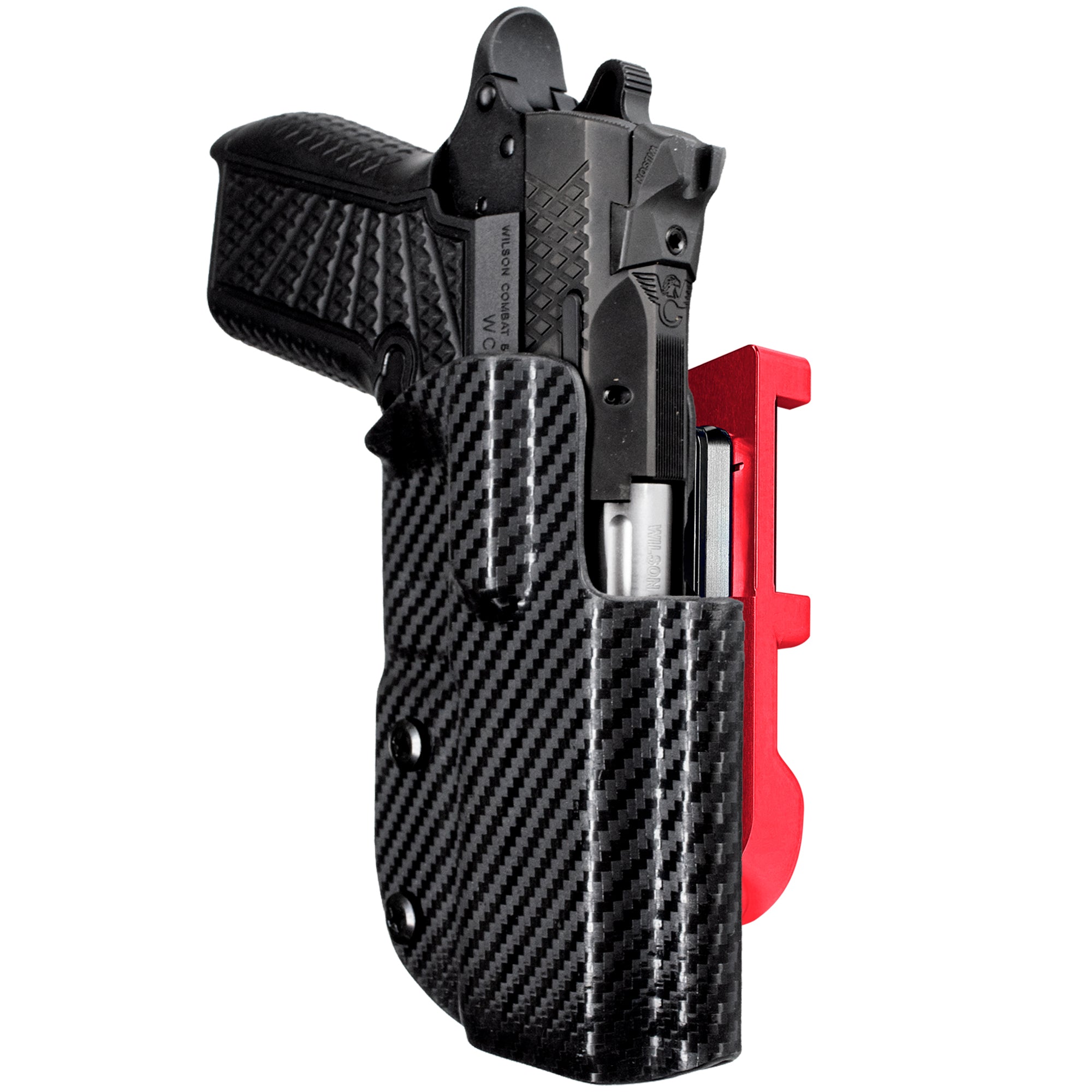 Wilson C. SFX9 4in IDPA Quick Mount Holster with Red Belt Attachment, Carbon Fiber Holster Shell