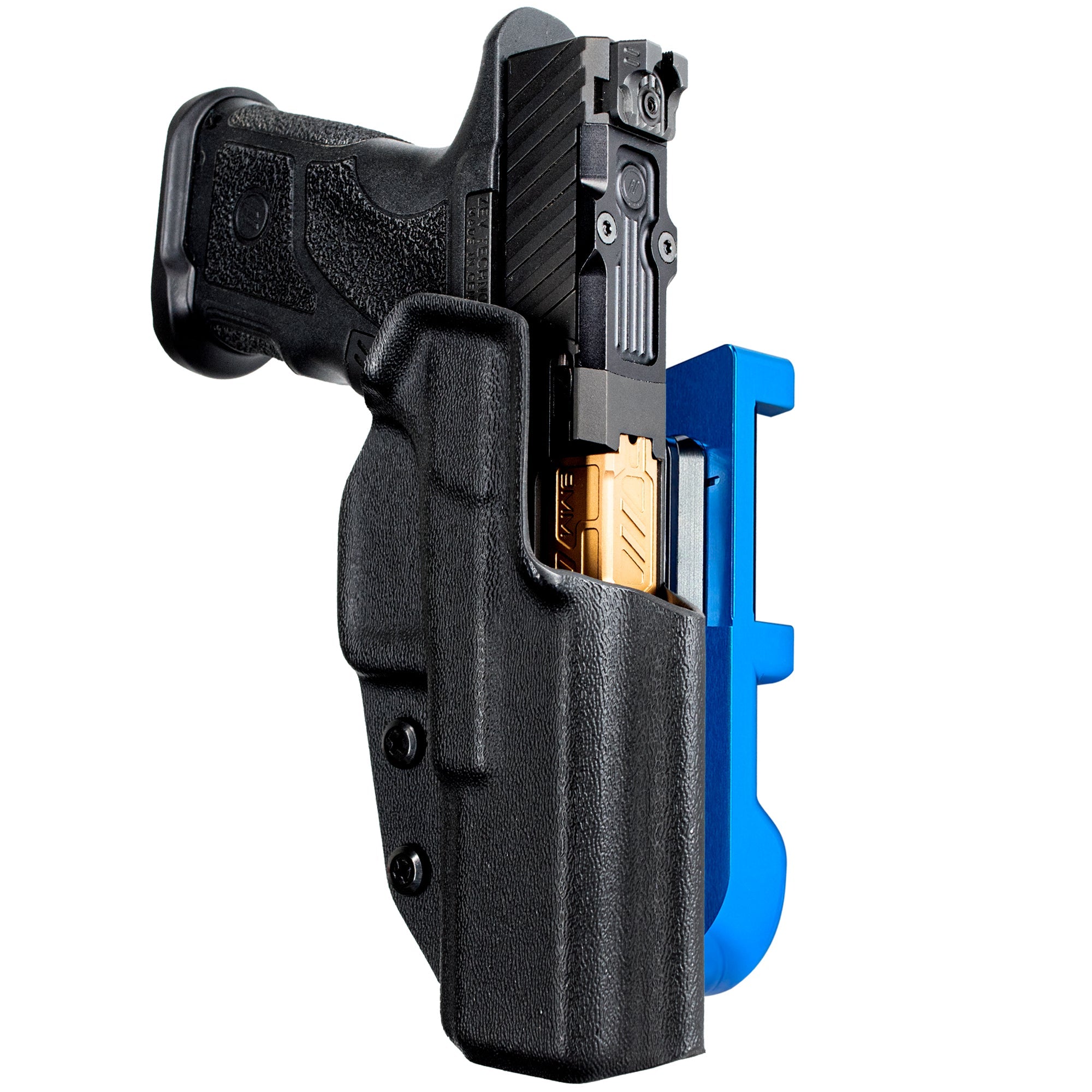ZEV OZ9 4.48'' IDPA Quick Mount Holster with Blue Belt Attachment, Black Holster Shell
