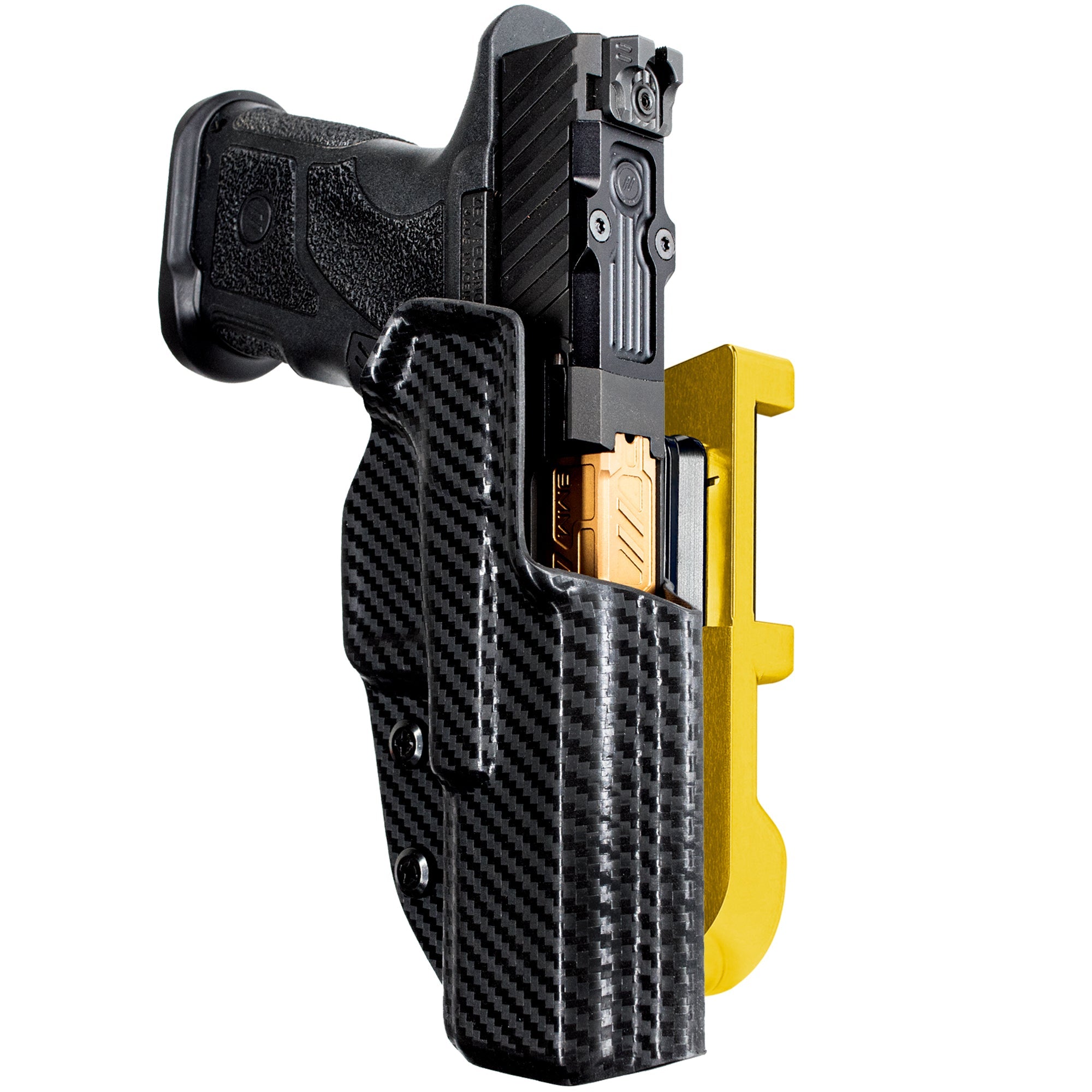 ZEV OZ9 4.48'' IDPA Quick Mount Holster with 24K Gold Belt Attachment, Carbon Fiber Holster Shell