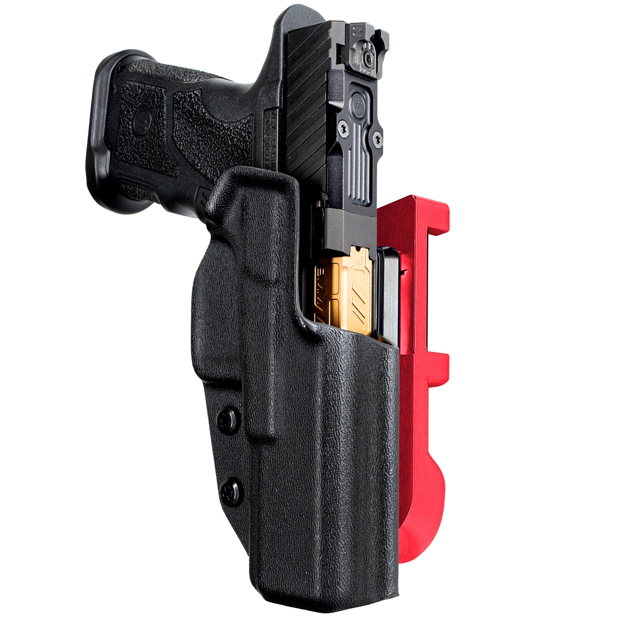 ZEV OZ9 4.48'' IDPA Quick Mount Holster with Red Belt Attachment, Black Holster Shell