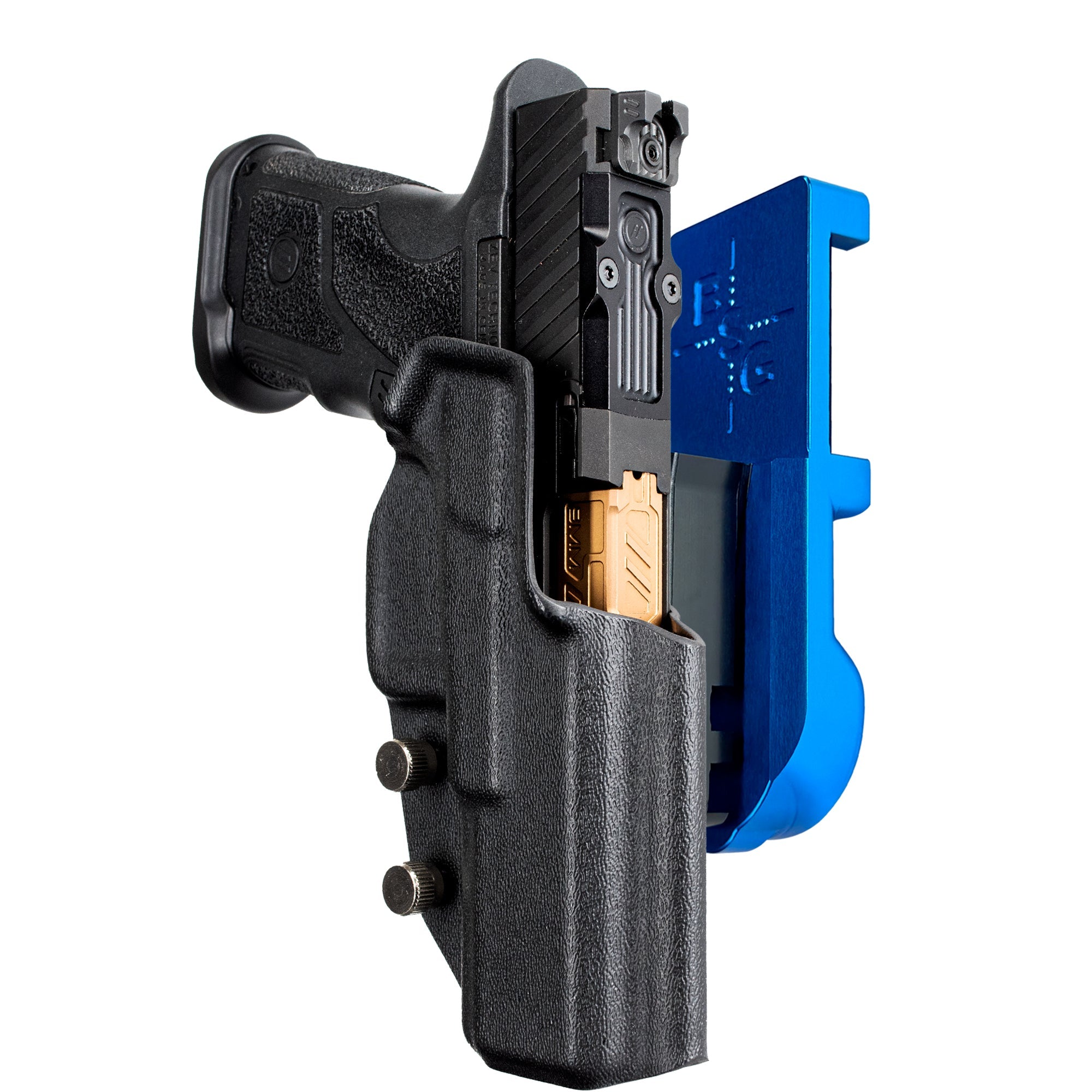 ZEV OZ9 4.48'' IPSC/USPA Quick Mount Holster with Blue Belt Attachment, Black Holster Shell