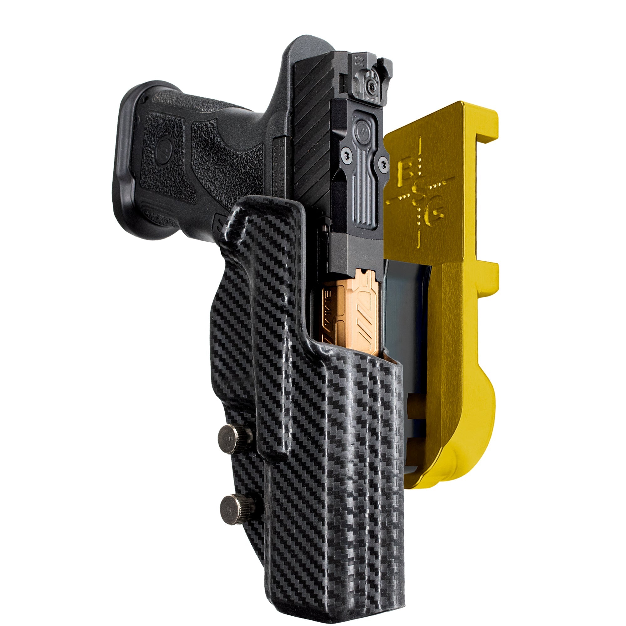 ZEV OZ9 4.48'' IPSC/USPA Quick Mount Holster with 24K Gold Belt Attachment, Carbon Fiber Holster Shell
