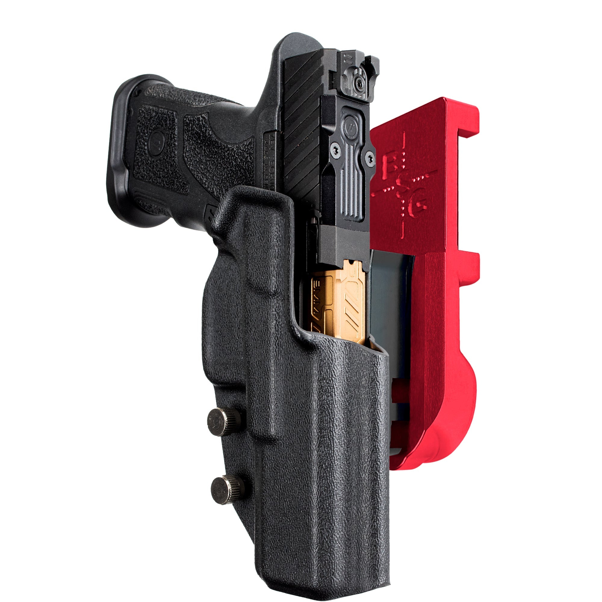 ZEV OZ9 4.48'' IPSC/USPA Quick Mount Holster with Red Belt Attachment, Black Holster Shell