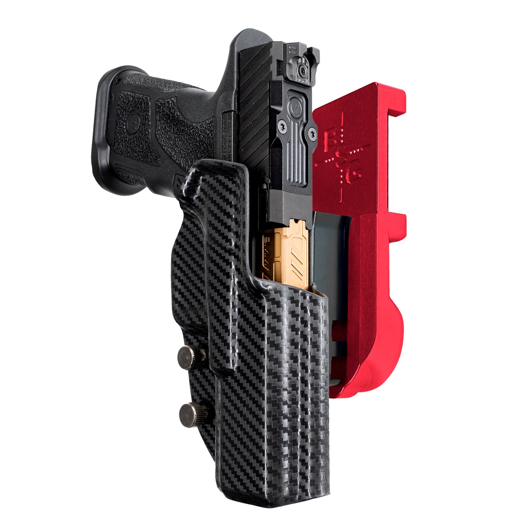 ZEV OZ9 4.48'' IPSC/USPA Quick Mount Holster with Red Belt Attachment, Carbon Fiber Holster Shell