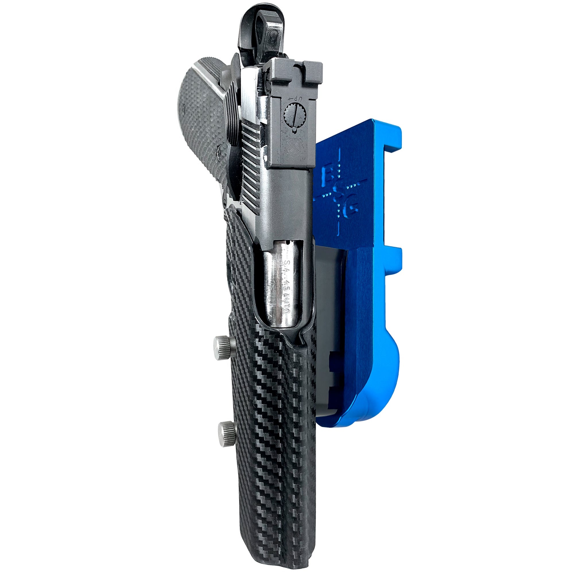 1911 5in IPSC/USPA Quick Mount Holster with Blue Belt Attachment, Carbon Fiber Holster Shell