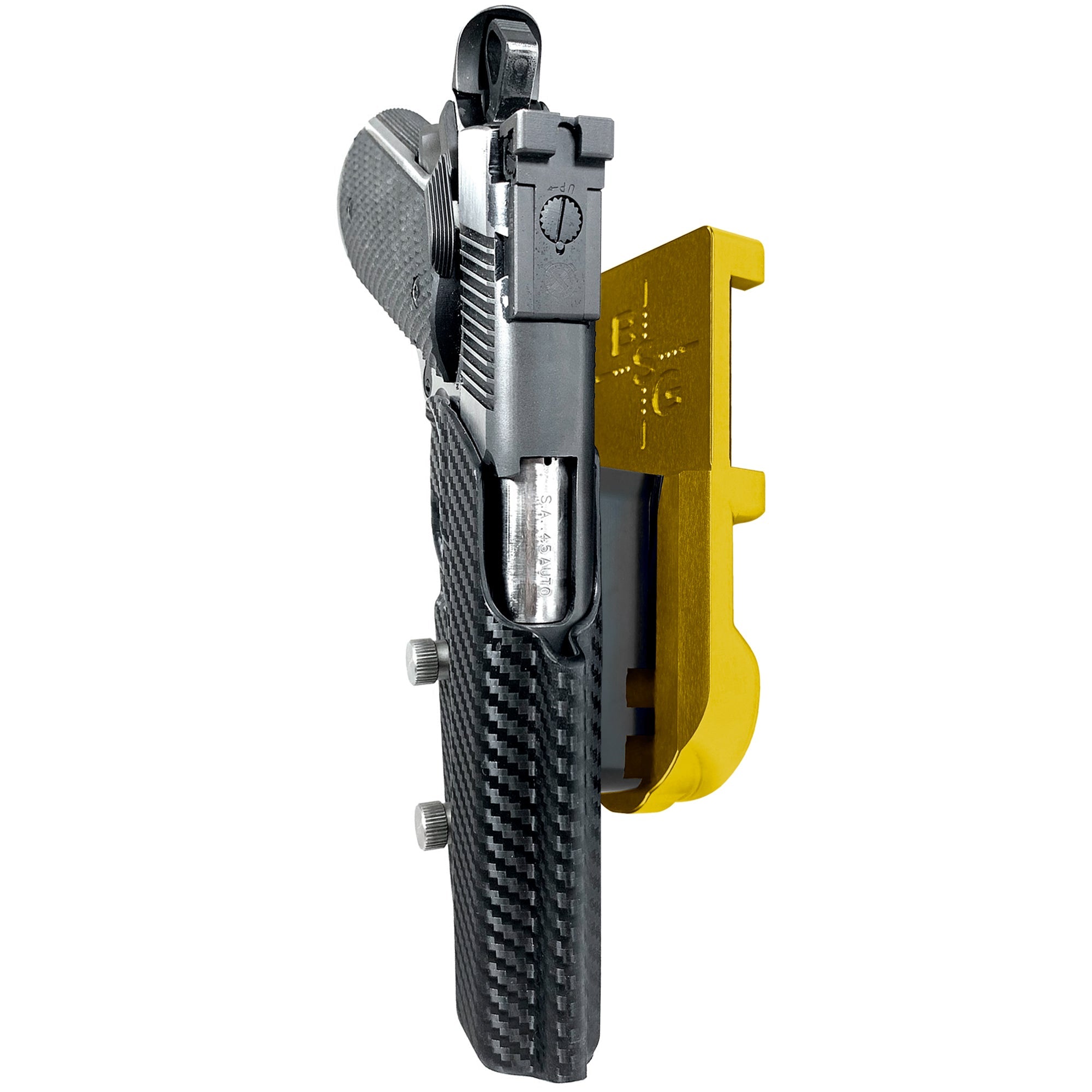 1911 5in IPSC/USPA Quick Mount Holster with 24K Gold Belt Attachment, Carbon Fiber Holster Shell