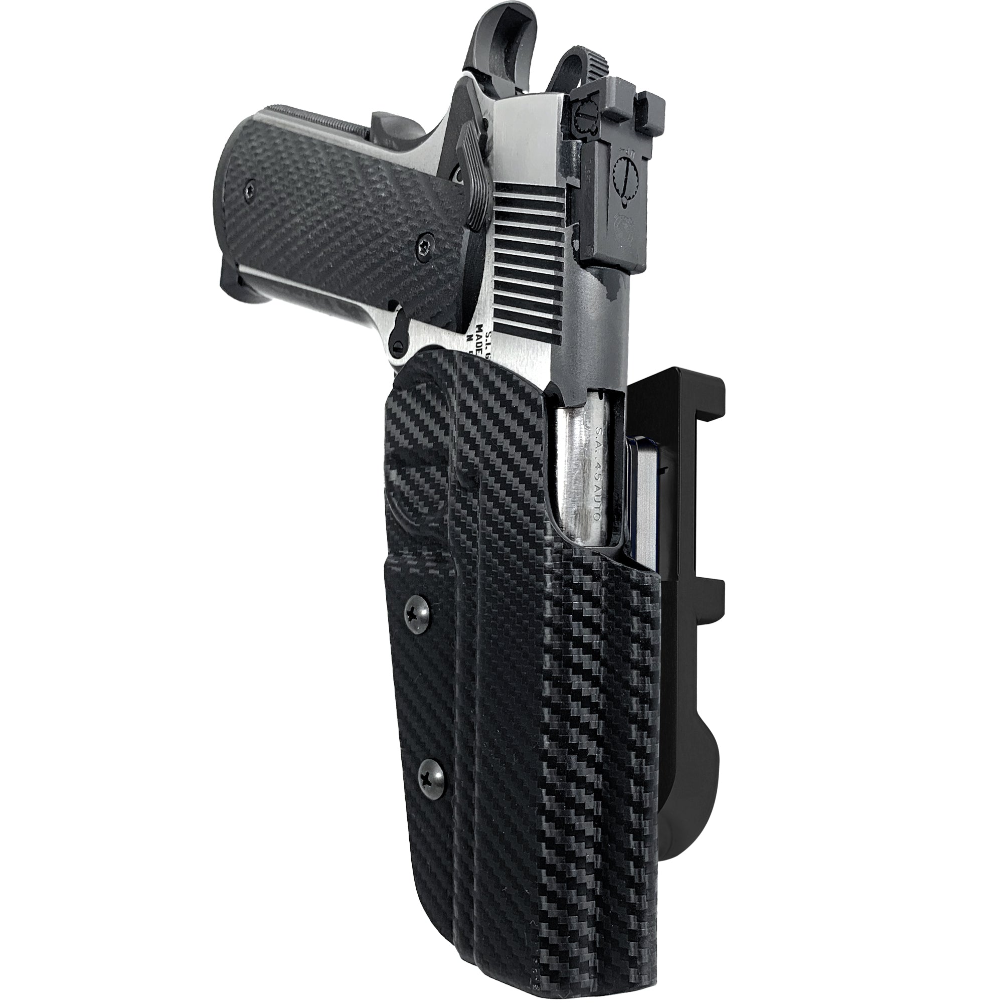 1911 5in IDPA Quick Mount Holster with Black Belt Attachment, Carbon Fiber Holster Shell