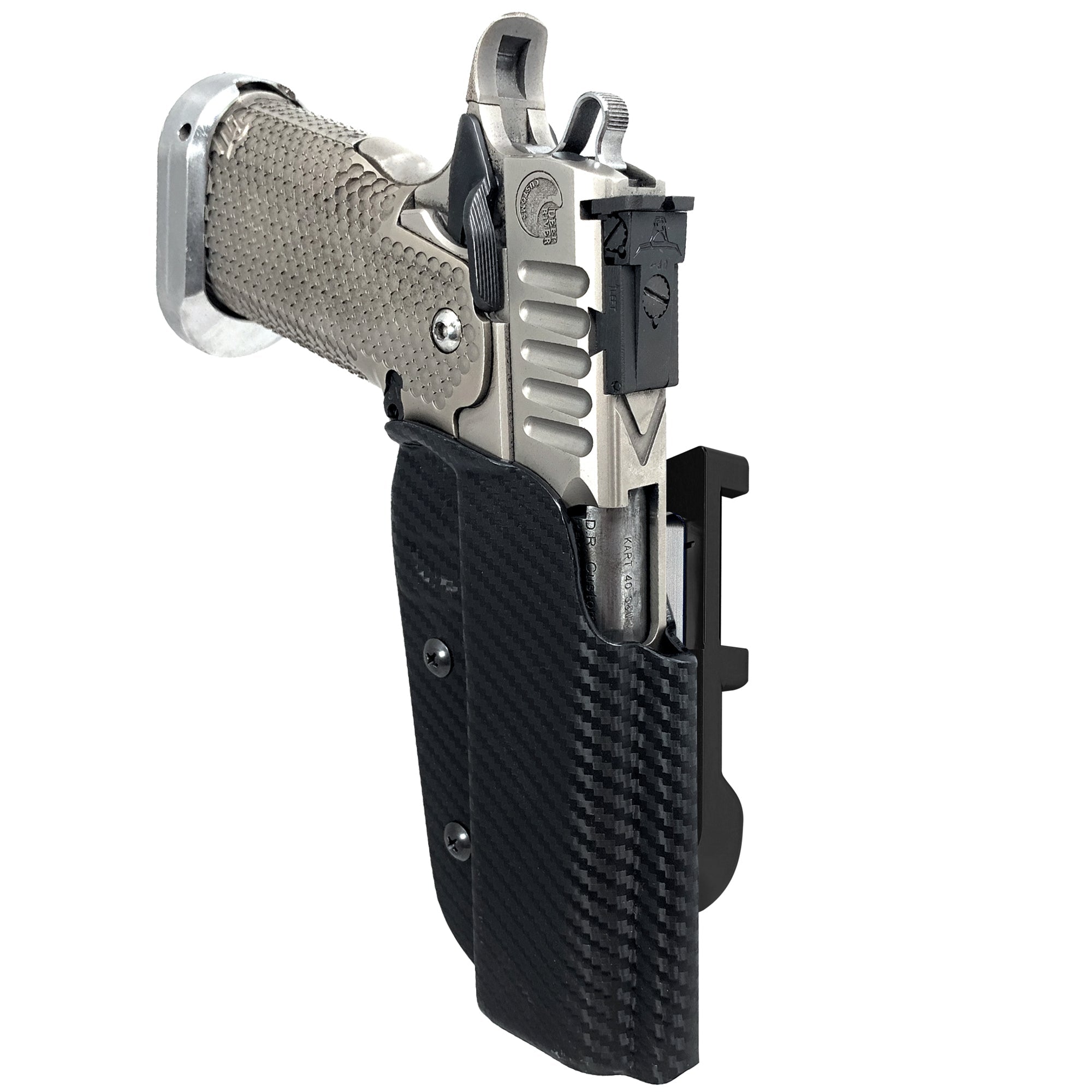 2011 5in w/ Rail IDPA Quick Mount Holster with Black Belt Attachment, Carbon Fiber Holster Shell