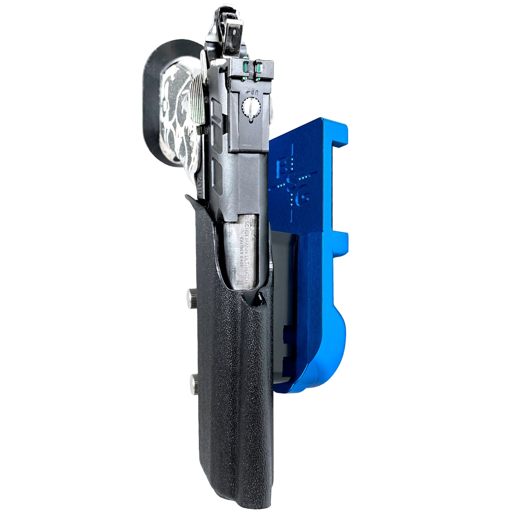2011 5in w/ Rail IPSC/USPA Quick Mount Holster with Blue Belt Attachment, Black Holster Shell