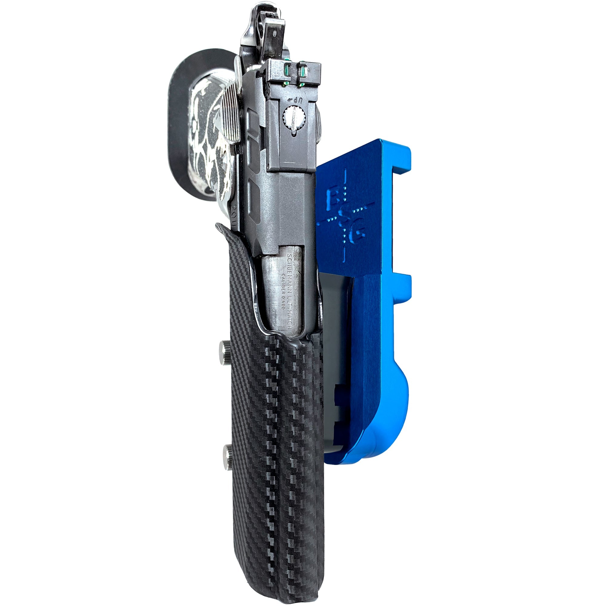 2011 5in w/ Rail IPSC/USPA Quick Mount Holster with Blue Belt Attachment, Carbon Fiber Holster Shell