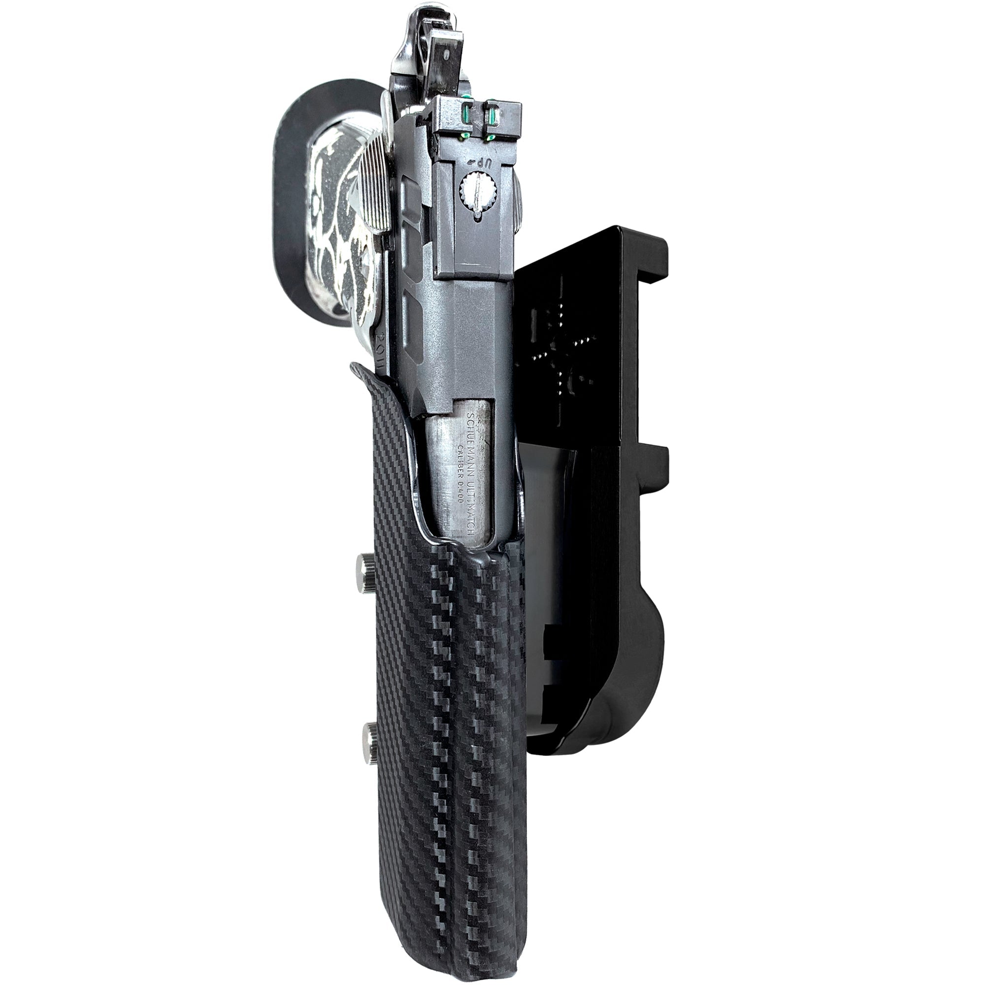 2011 5in w/ Rail IPSC/USPA Quick Mount Holster with Black Belt Attachment, Carbon Fiber Holster Shell