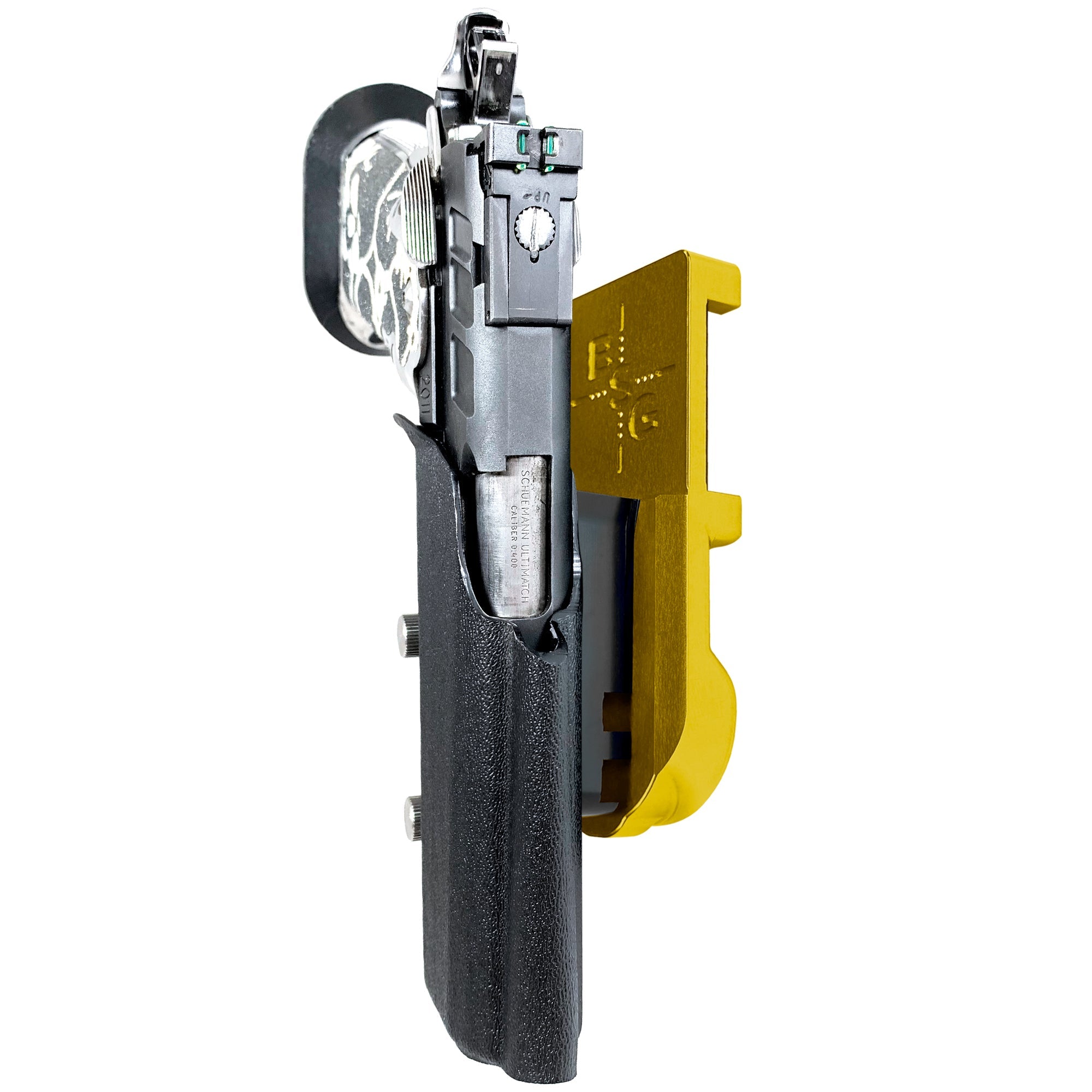 2011 5in w/ Rail IPSC/USPA Quick Mount Holster with 24K Gold Belt Attachment, Black Holster Shell