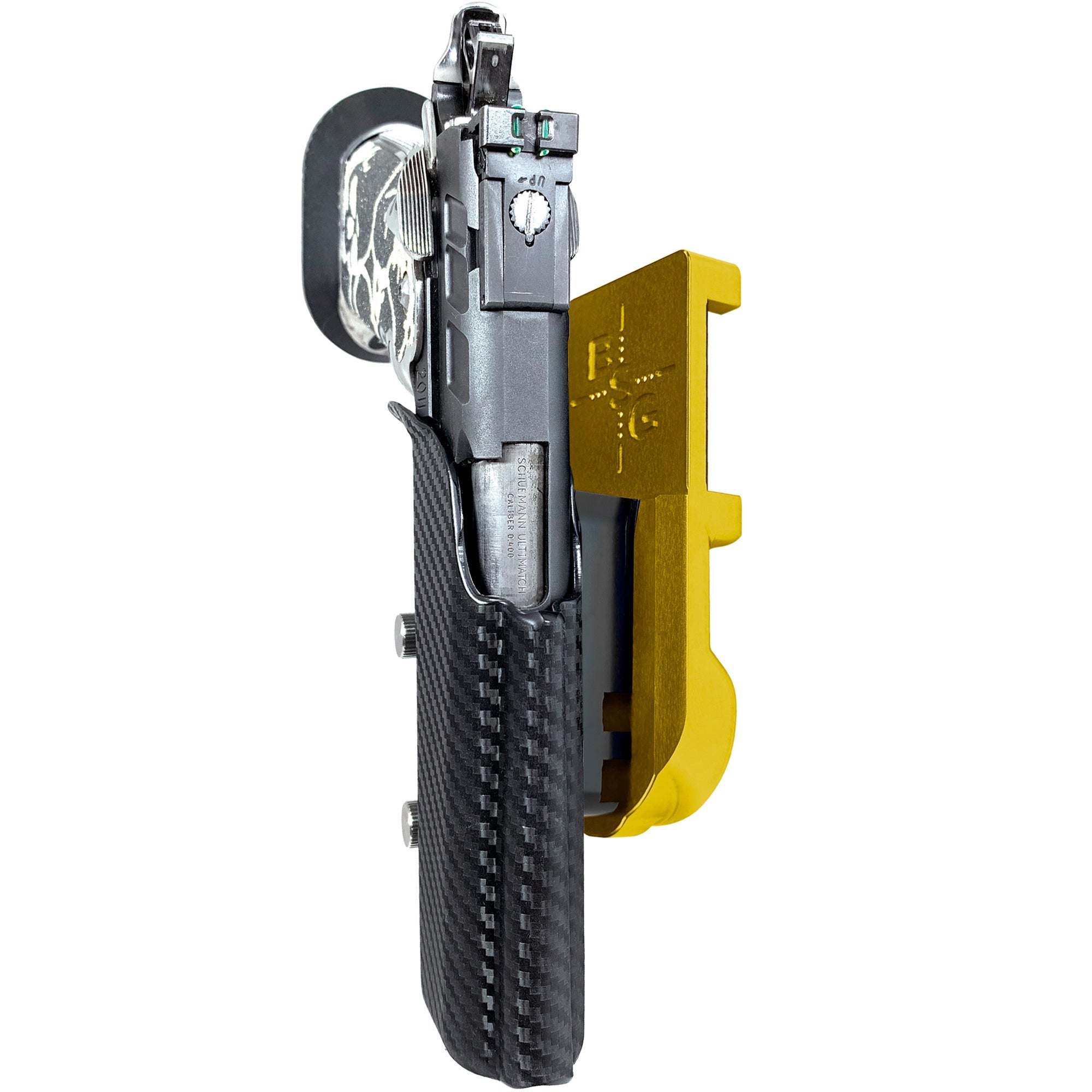 2011 5in w/ Rail IPSC/USPA Quick Mount Holster with 24K Gold Belt Attachment, Carbon Fiber Holster Shell