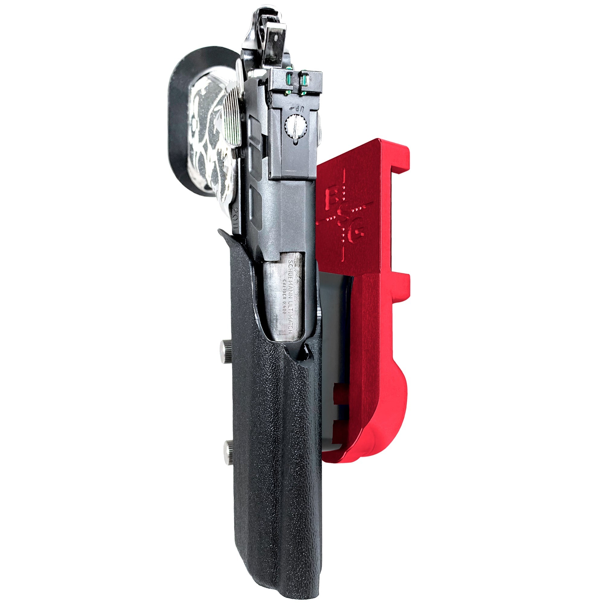 2011 5in w/ Rail IPSC/USPA Quick Mount Holster with Red Belt Attachment, Black Holster Shell