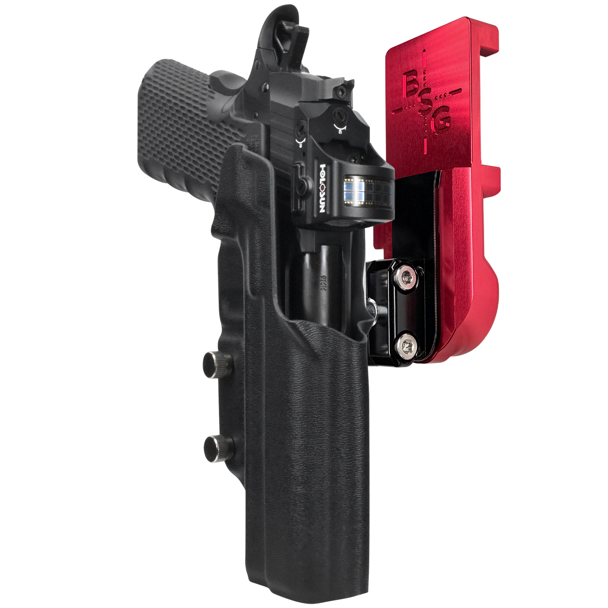 1911 Platypus IPSC/USPA Quick Mount Ball Joint Holster with Red Belt Attachment, Black Holster Shell