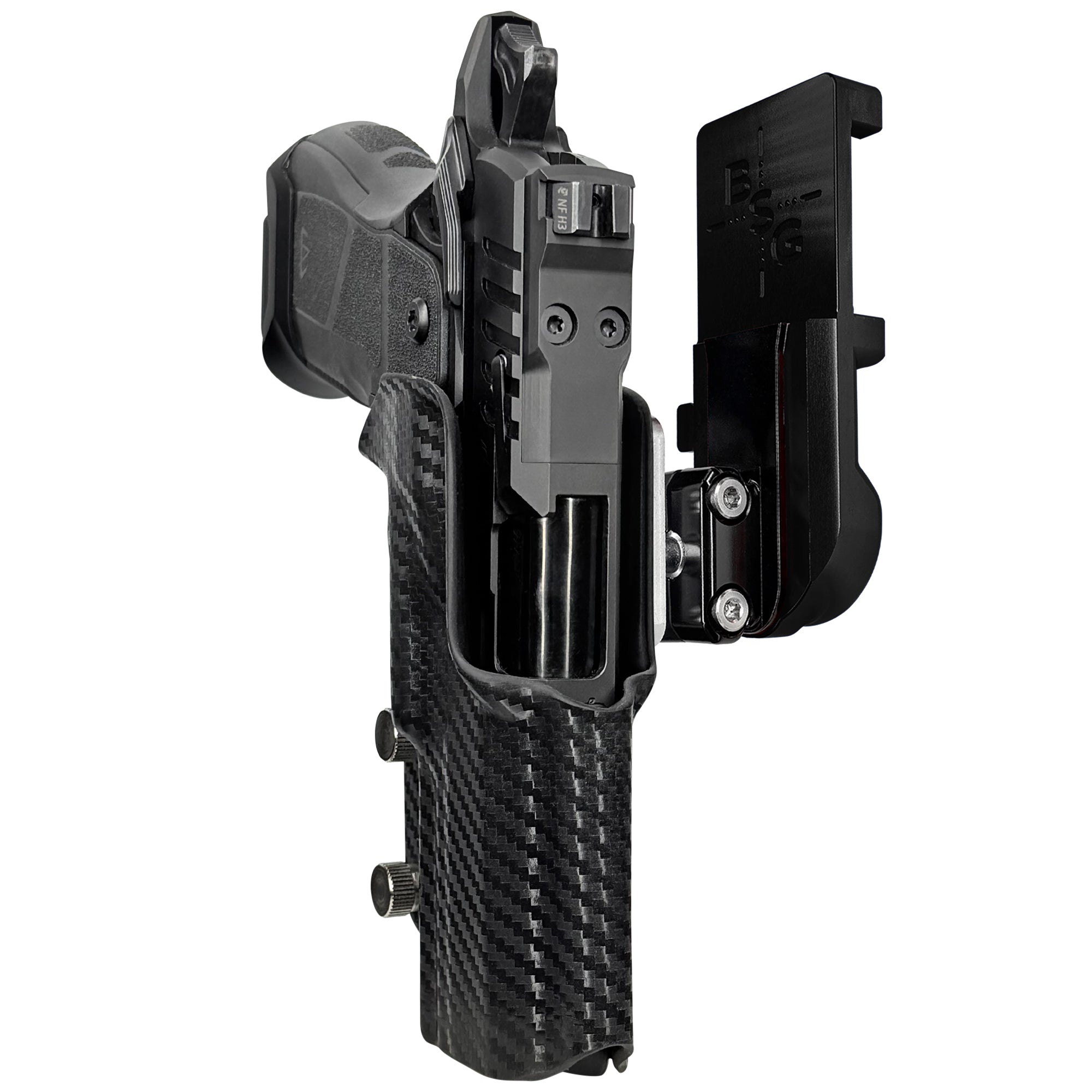 OA Defense 2311 Compact Pro Elite IPSC/USPA Quick Mount Ball Joint Holster with Black Belt Attachment, Carbon Fiber Holster Shell