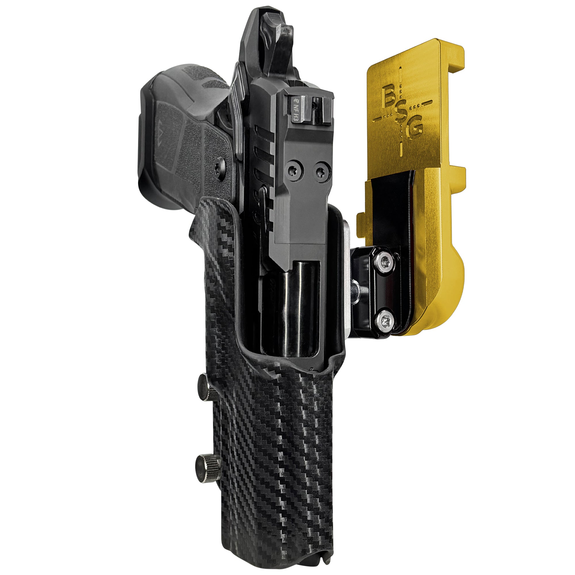 OA Defense 2311 Compact Pro Elite IPSC/USPA Quick Mount Ball Joint Holster with 24K Gold Belt Attachment, Carbon Fiber Holster Shell