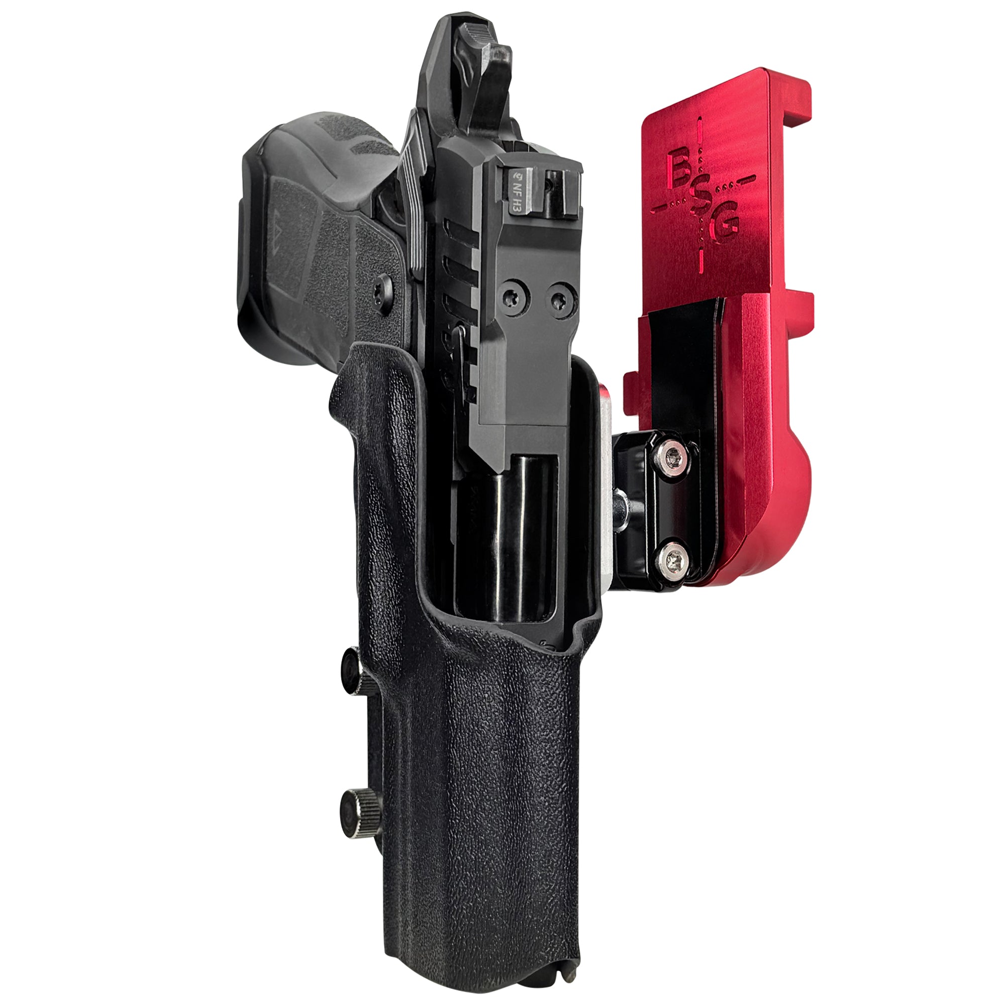 OA Defense 2311 Compact Pro Elite IPSC/USPA Quick Mount Ball Joint Holster with Red Belt Attachment, Black Holster Shell