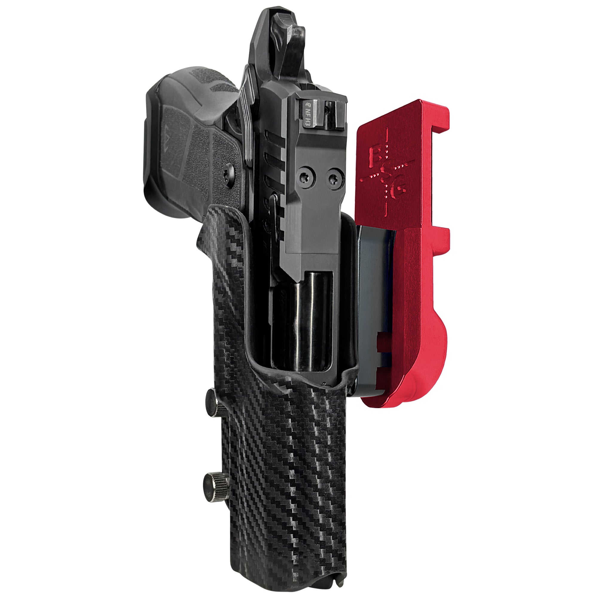 OA Defense 2311 Compact Pro Elite IPSC/USPA Quick Mount Holster with Red Belt Attachment, Carbon Fiber Holster Shell