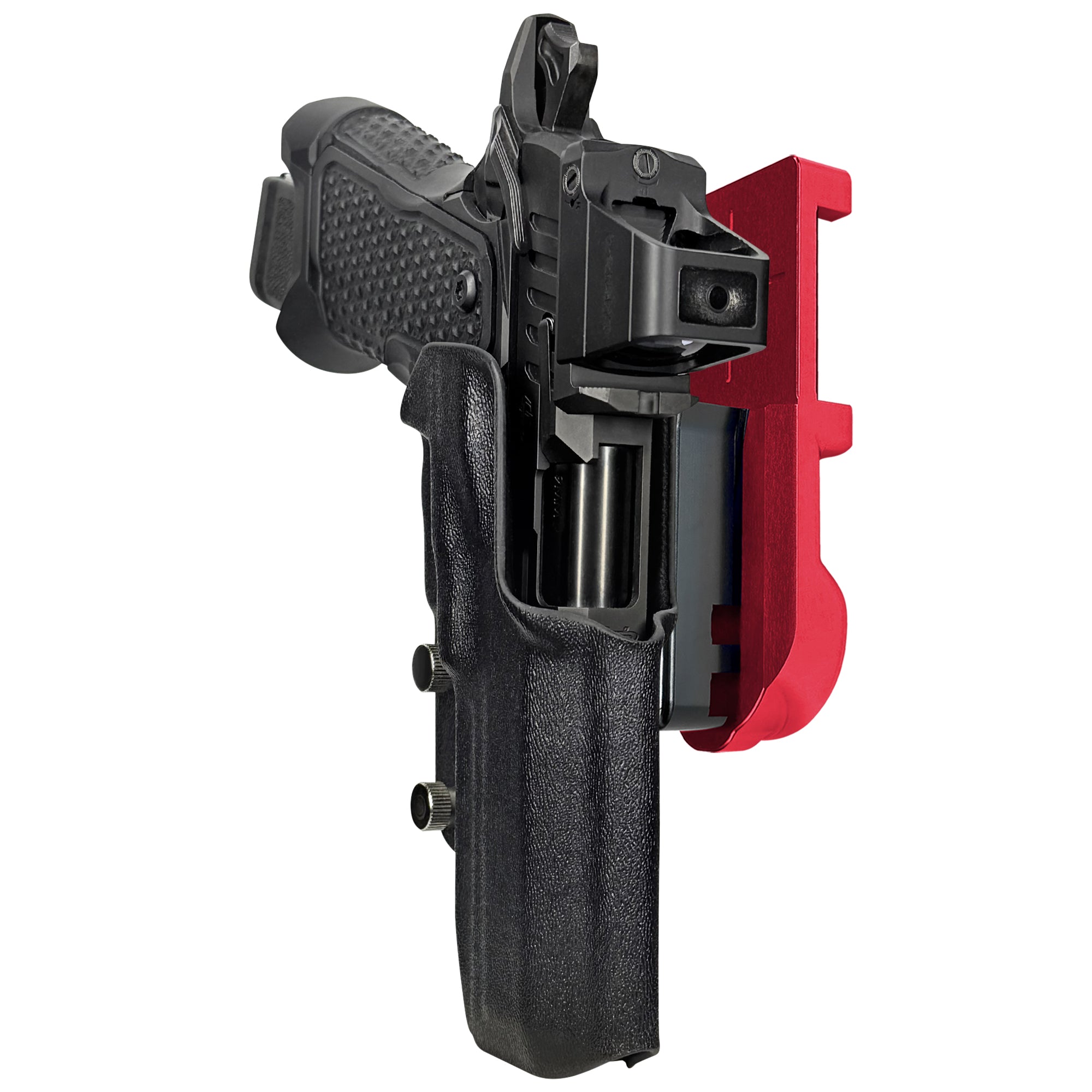OA Defense 2311 Pro Elite IPSC/USPA Quick Mount Holster with Red Belt Attachment, Black Holster Shell