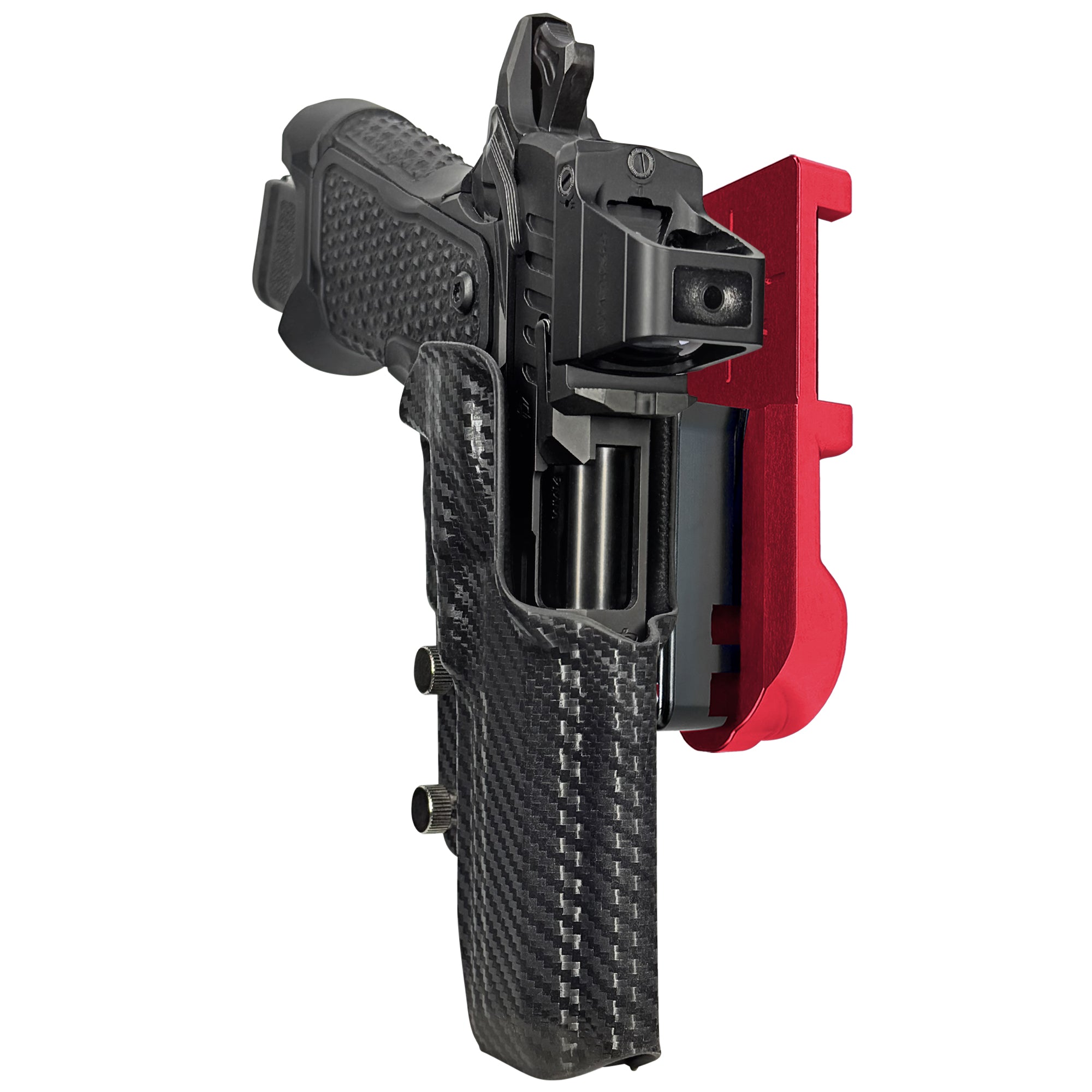 OA Defense 2311 Pro Elite IPSC/USPA Quick Mount Holster with Red Belt Attachment, Carbon Fiber Holster Shell