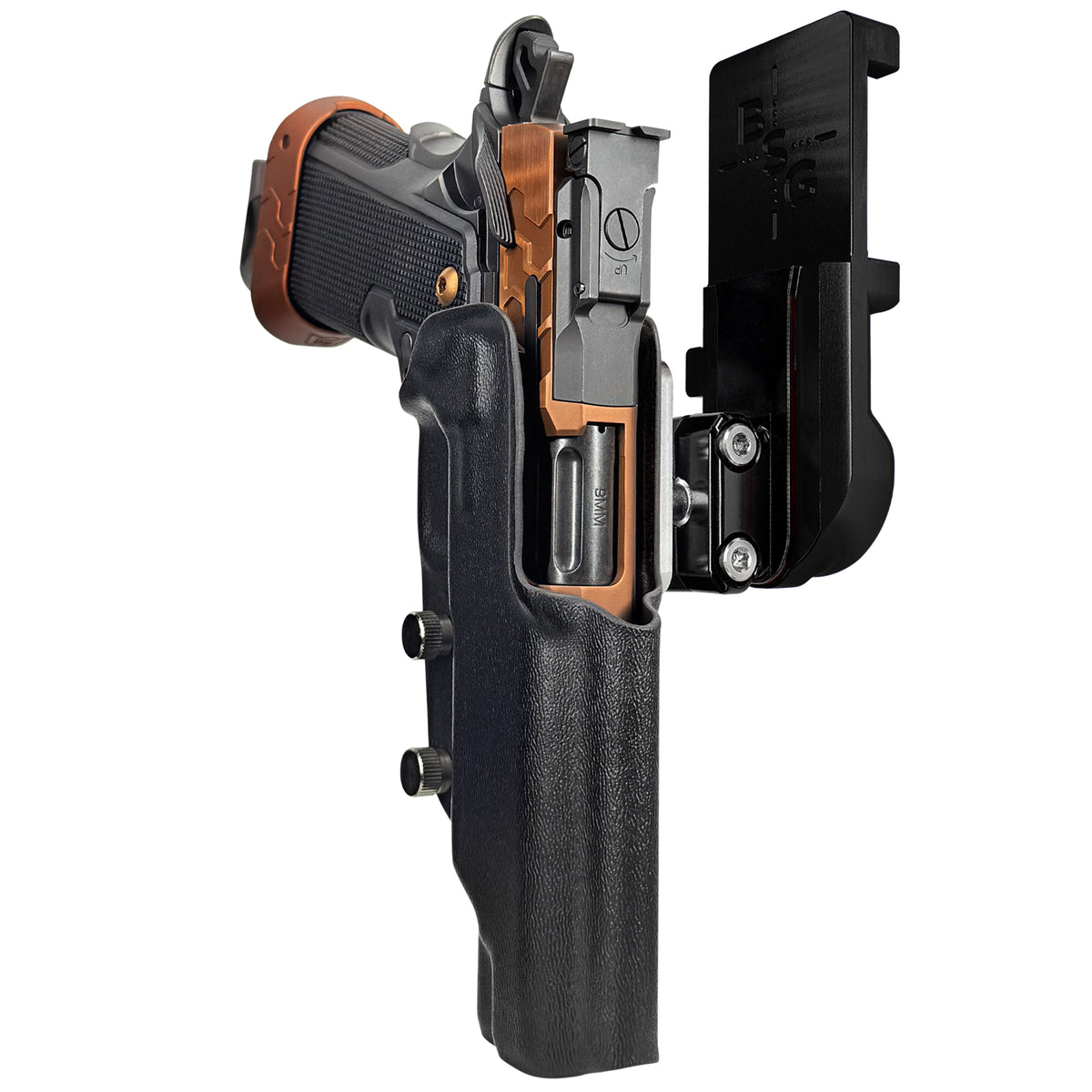 Kimber 2K11 Tapered Trigger Guard IPSC/USPSA Quick Mount Ball Joint Holster with Black Belt Attachment, Black Holster Shell