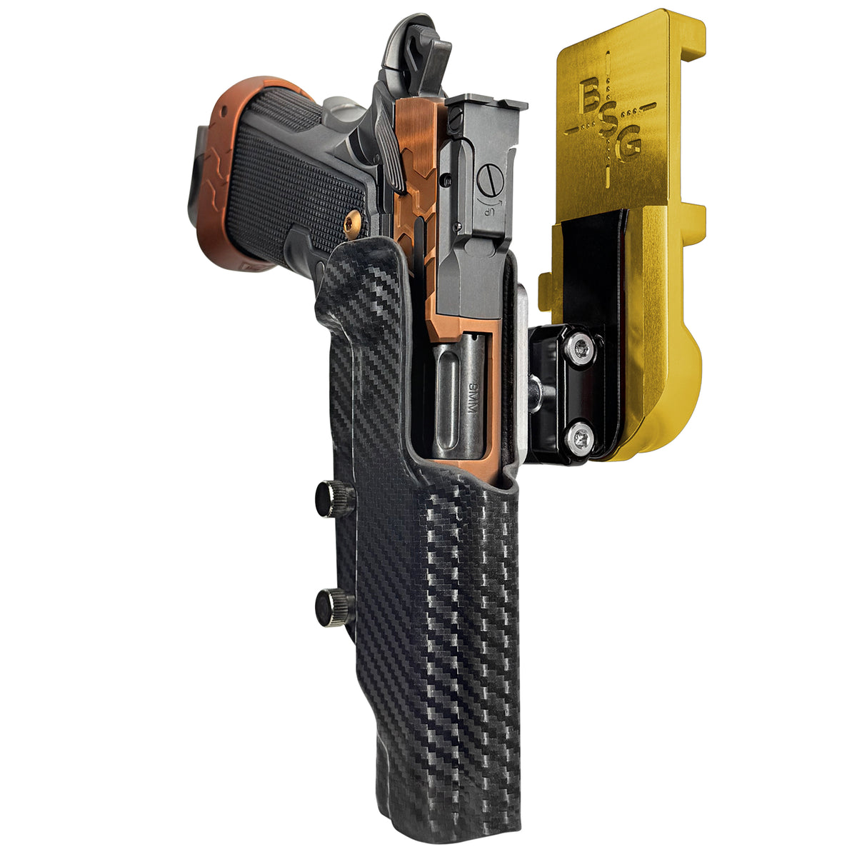Kimber 2K11 Tapered Trigger Guard IPSC/USPSA Quick Mount Ball Joint Holster with 24K Gold Belt Attachment, Carbon Fiber Holster Shell