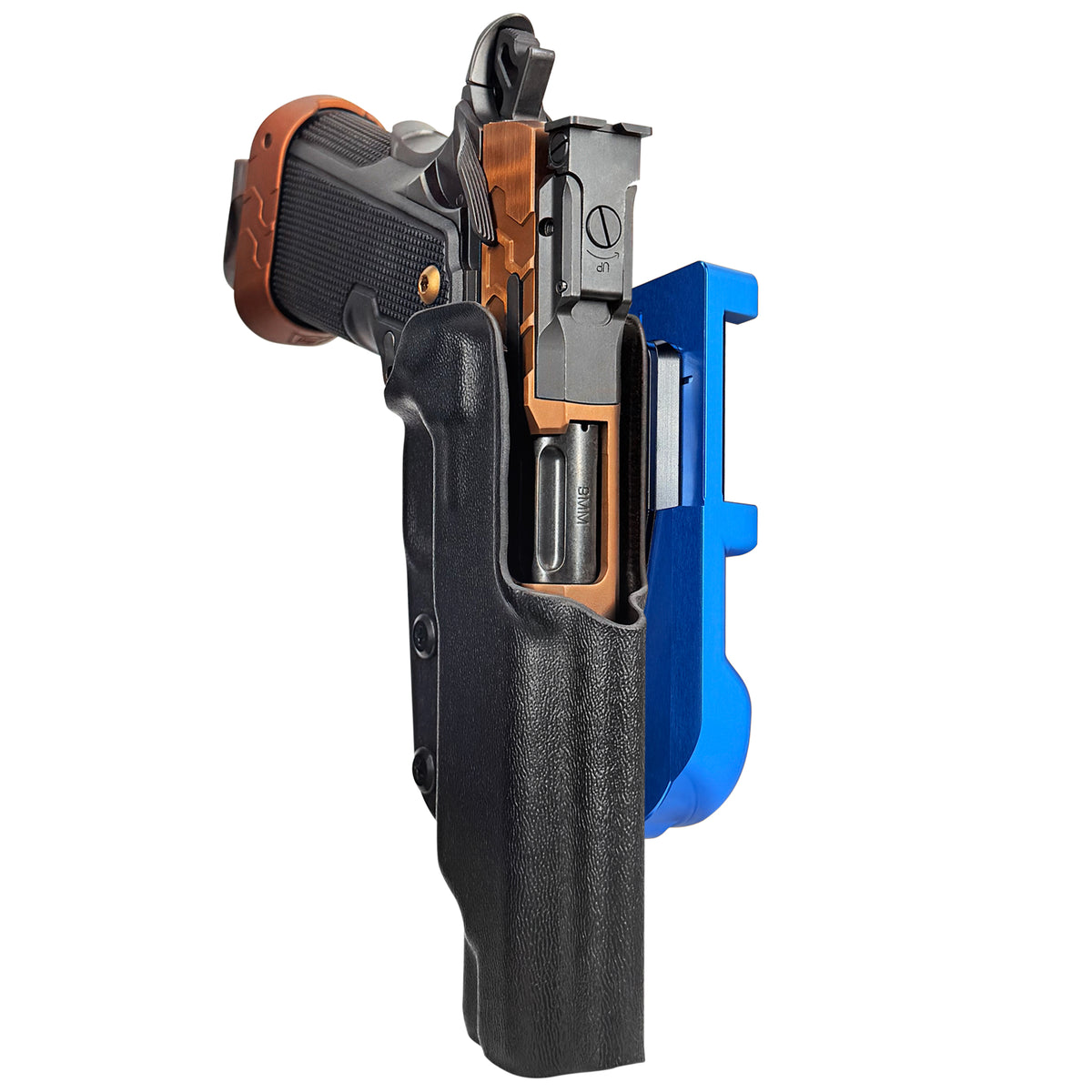 Kimber 2K11 Tapered Trigger Guard IDPA Quick Mount Holster with Blue Belt Attachment, Black Holster Shell