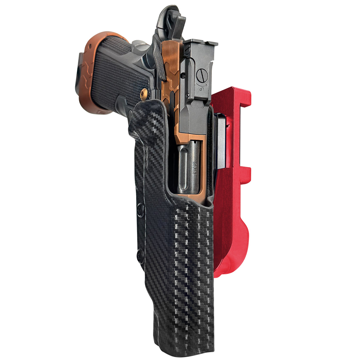 Kimber 2K11 Tapered Trigger Guard IDPA Quick Mount Holster with Red Belt Attachment, Carbon Fiber Holster Shell