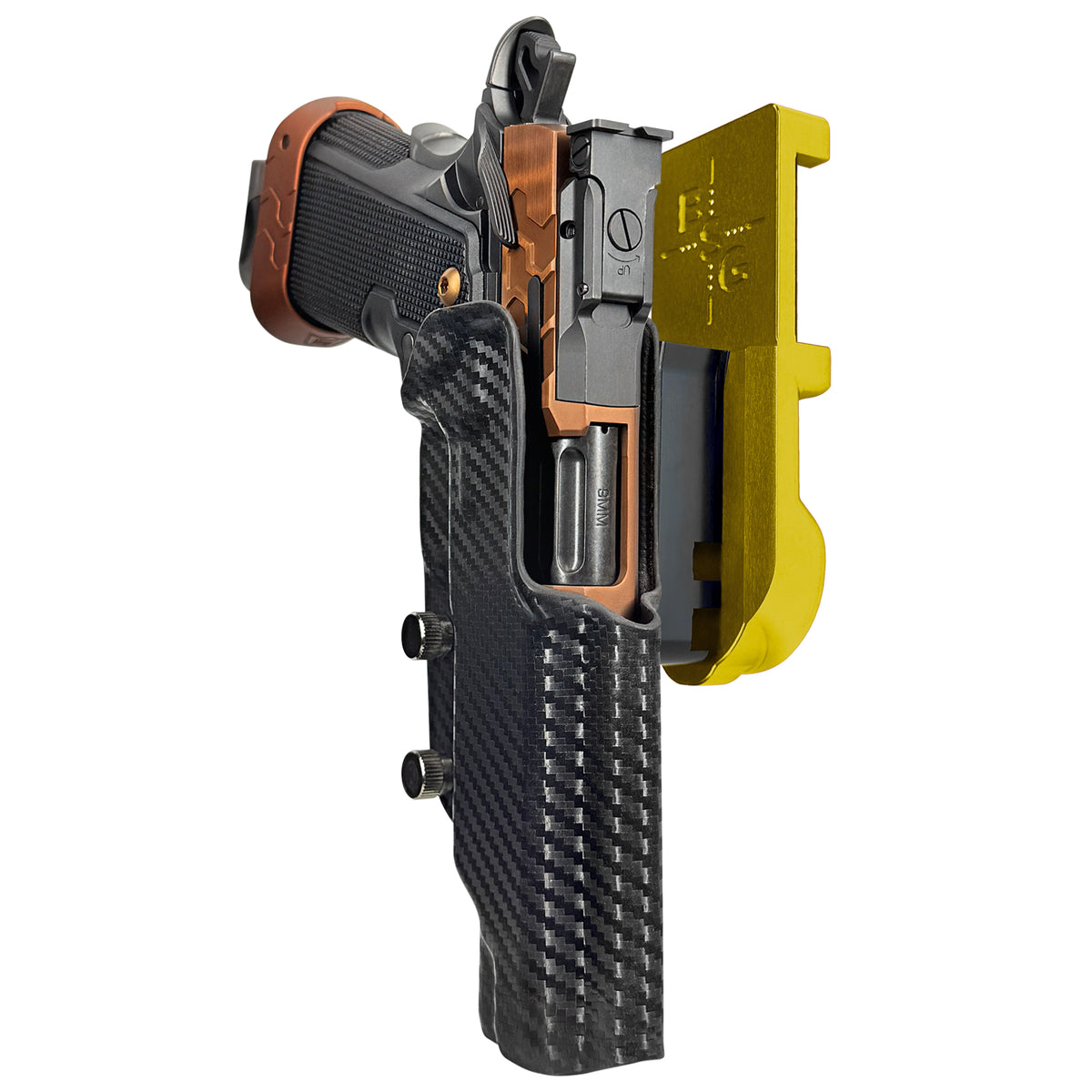 Kimber 2K11 Tapered Trigger Guard IPSC/USPSA Quick Mount Holster with 24K Gold Belt Attachment, Carbon Fiber Holster Shell