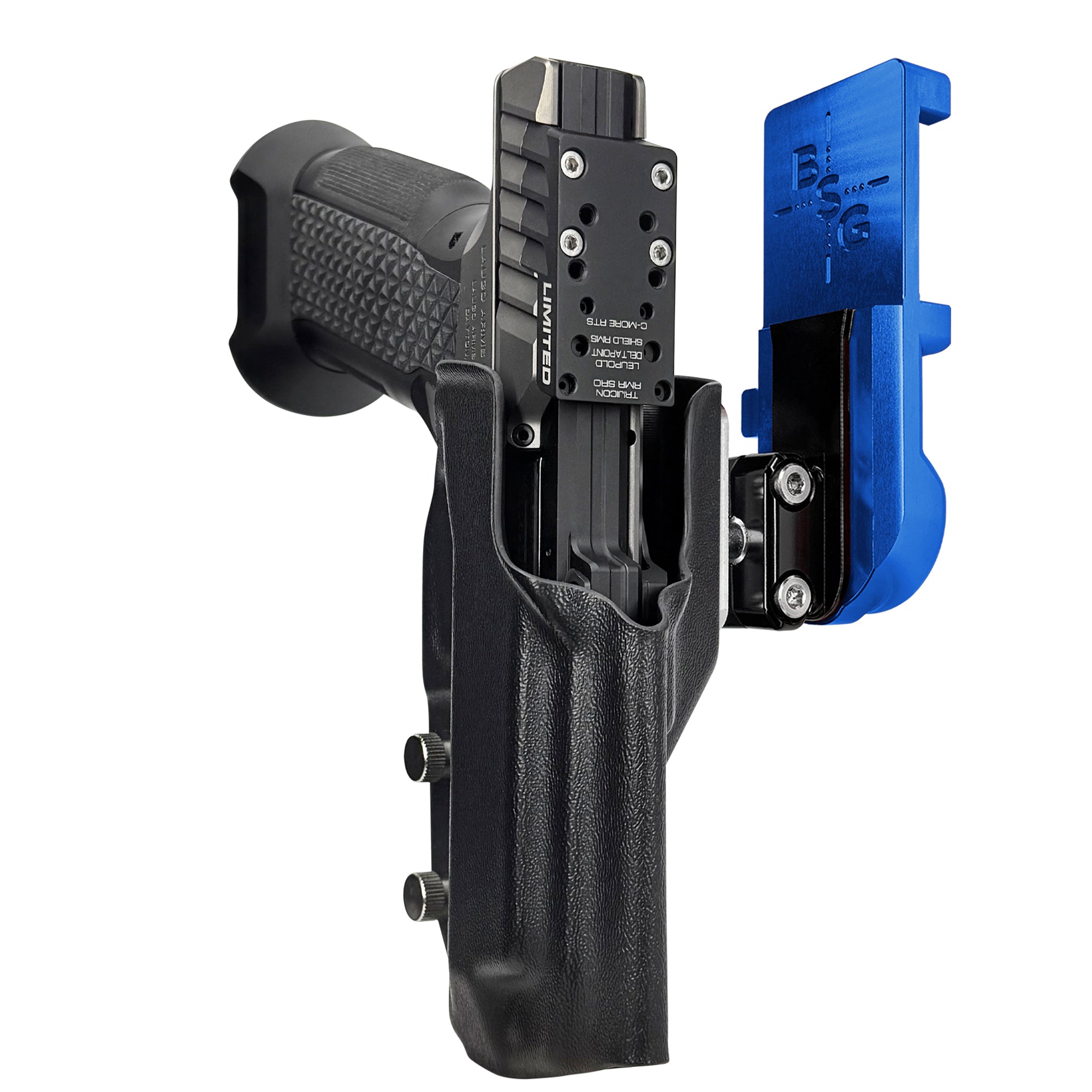 Laugo Arms Alien Creator Limited Optics IPSC/USPA Quick Mount Ball Joint Holster with Black Belt Attachment, Black Holster Shell