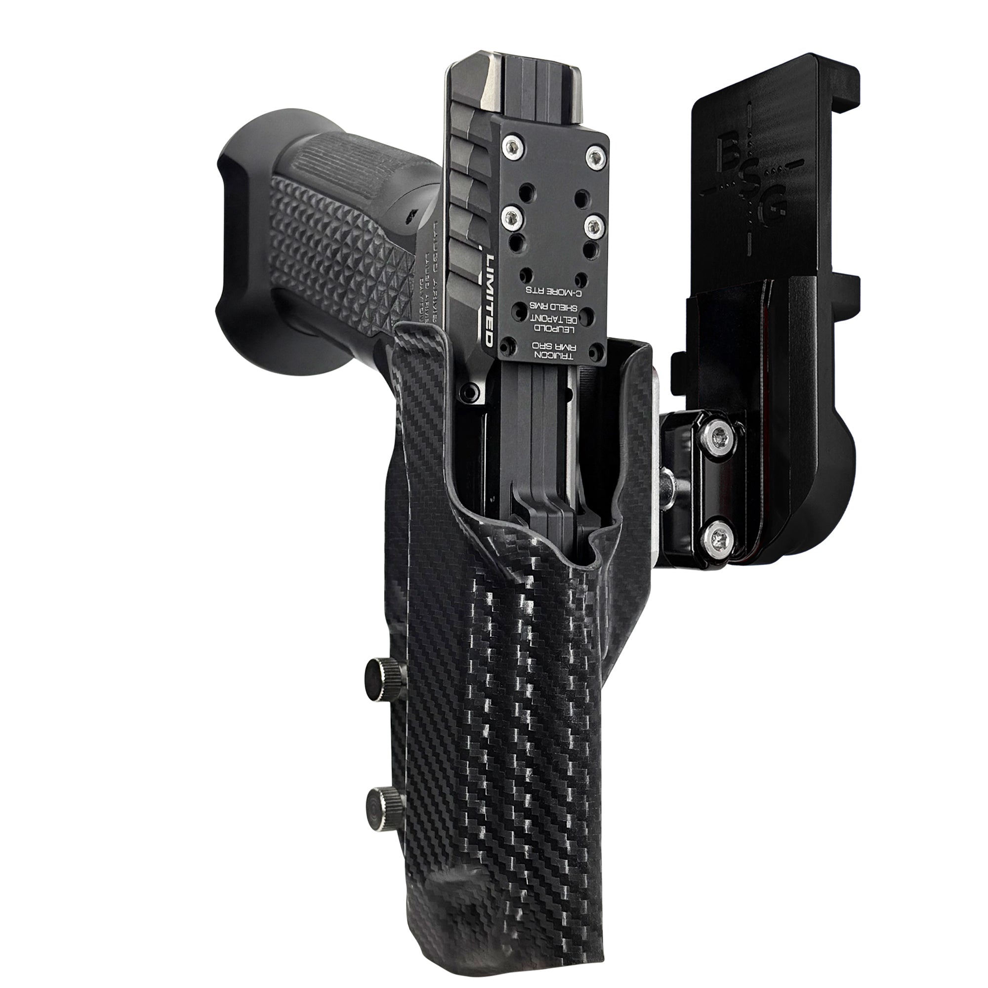 Laugo Arms Alien Creator Limited Optics IPSC/USPA Quick Mount Ball Joint Holster with Black Belt Attachment, Black Holster Shell