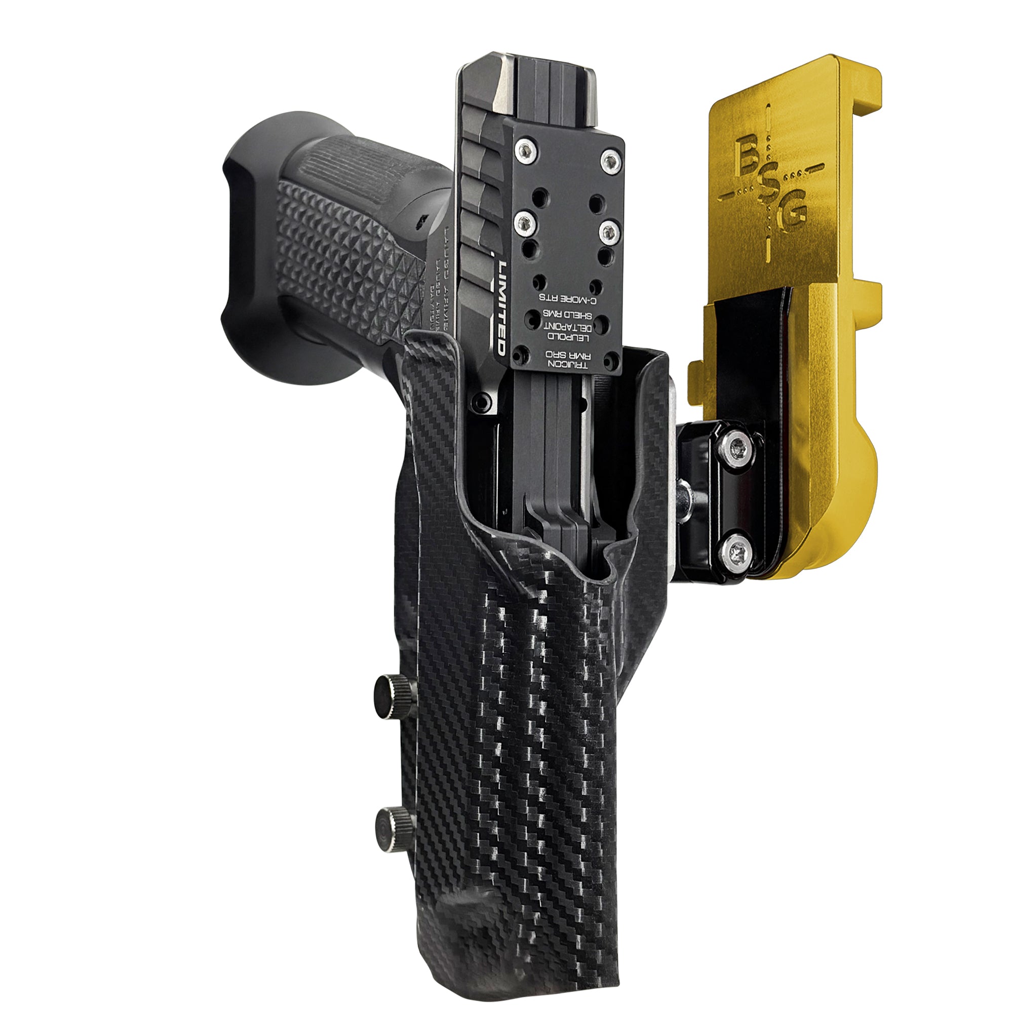 Laugo Arms Alien Creator Limited Optics IPSC/USPA Quick Mount Ball Joint Holster with Black Belt Attachment, Black Holster Shell