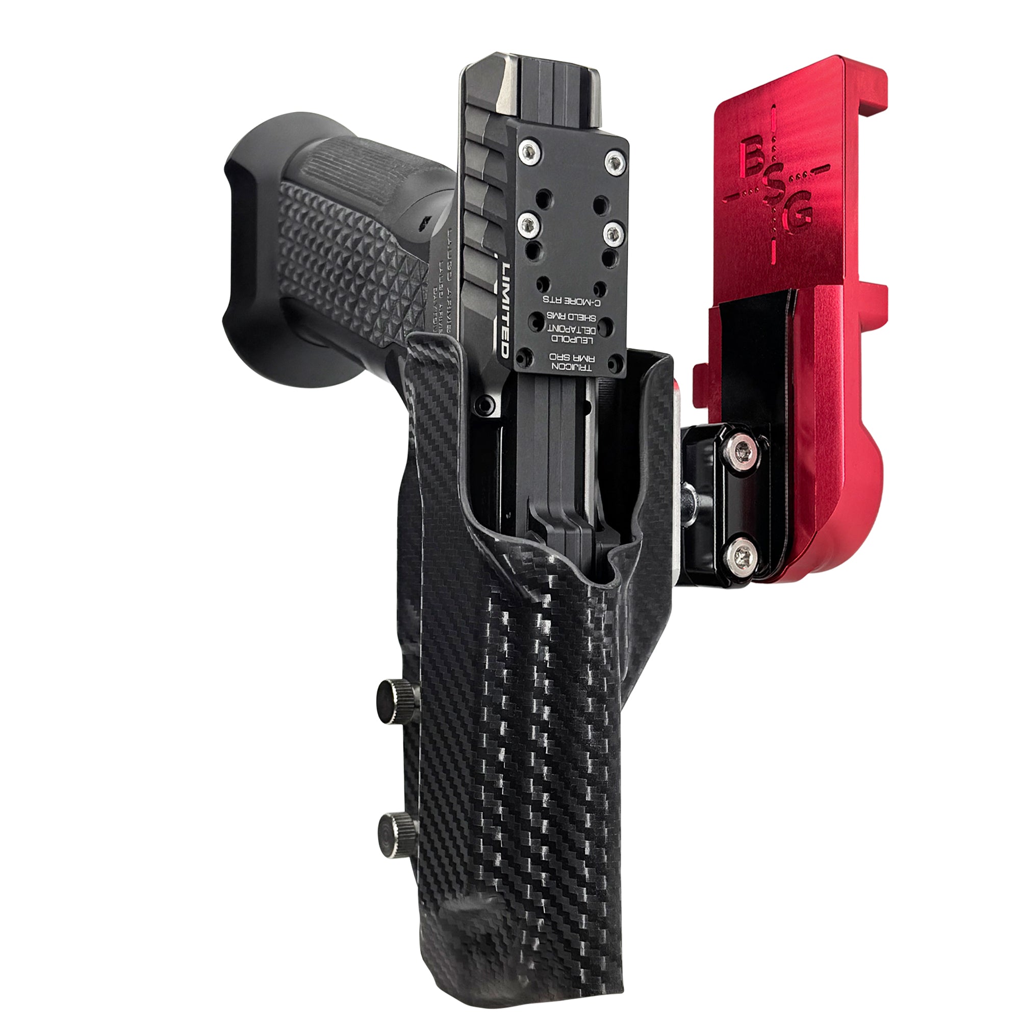 Laugo Arms Alien Creator Limited Optics IPSC/USPA Quick Mount Ball Joint Holster with Black Belt Attachment, Black Holster Shell