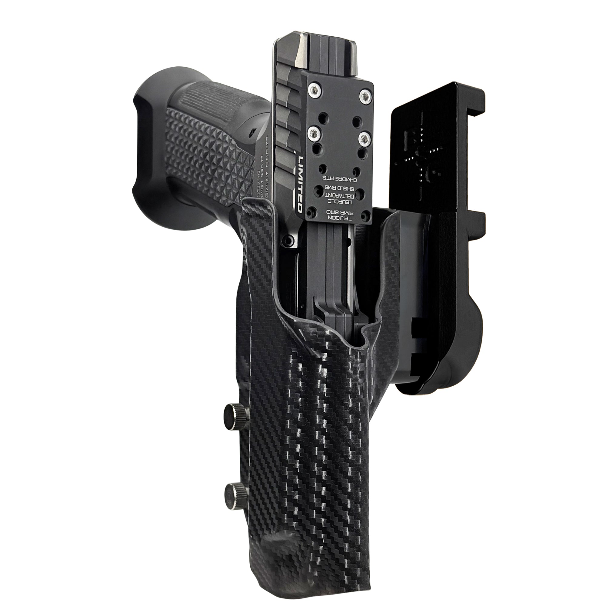 Laugo Arms Alien Creator Limited Optics IPSC/USPA Quick Mount Holster with Black Belt Attachment, Black Holster Shell