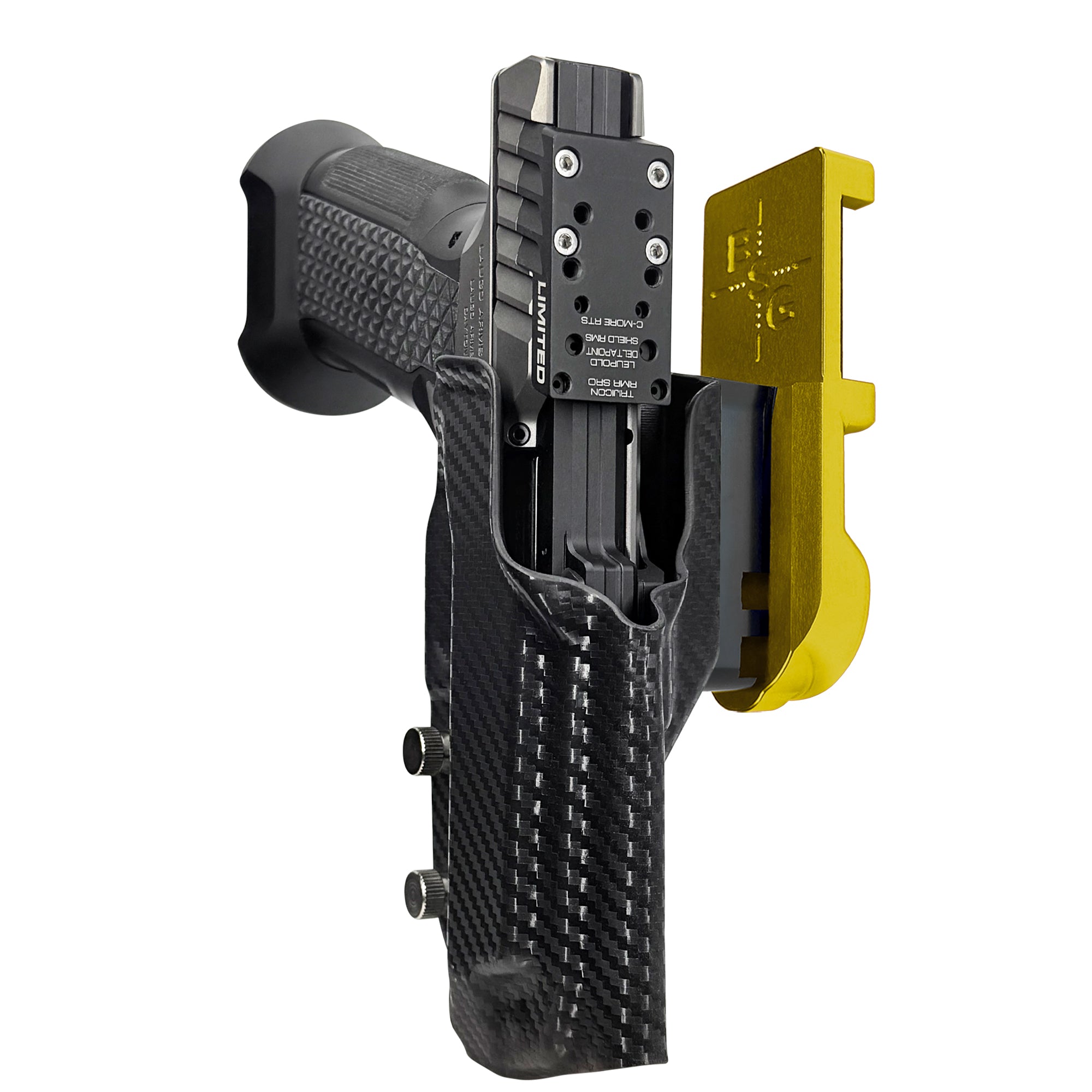 Laugo Arms Alien Creator Limited Optics IPSC/USPA Quick Mount Holster with Black Belt Attachment, Black Holster Shell