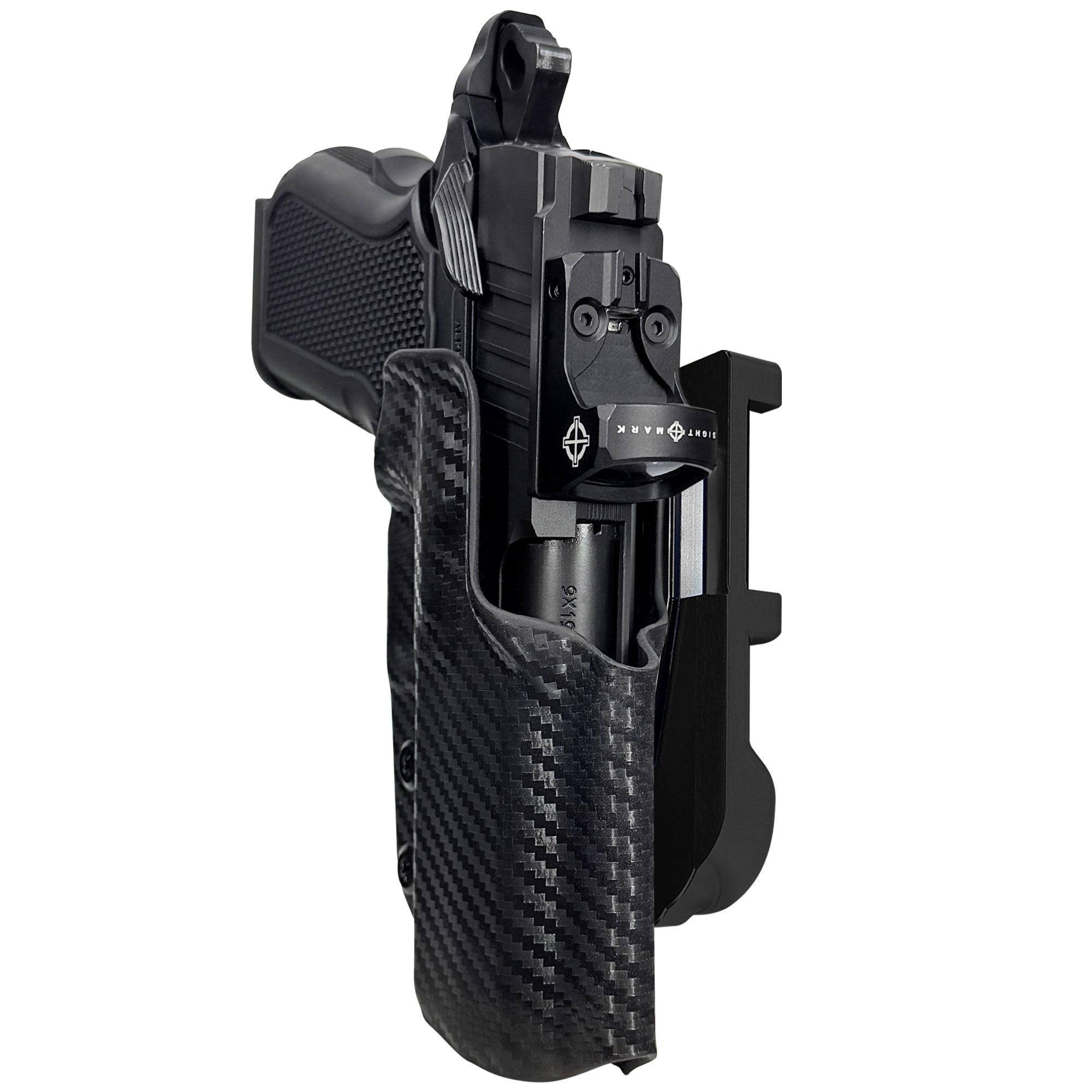 Alpha Foxtrot Attila IDPA Quick Mount Holster with Black Belt Attachment, Carbon Fiber Holster Shell