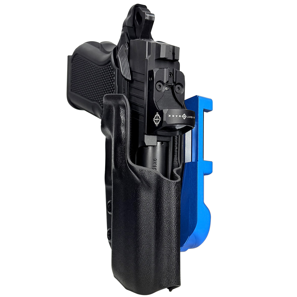 Alpha Foxtrot Attila IDPA Quick Mount Holster with Blue Belt Attachment, Black Holster Shell