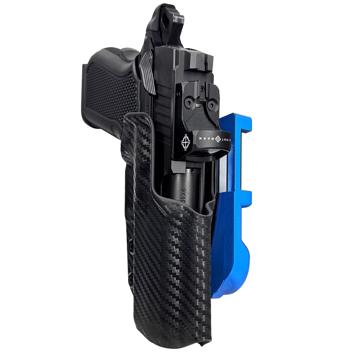 Alpha Foxtrot Attila IDPA Quick Mount Holster with Blue Belt Attachment, Carbon Fiber Holster Shell