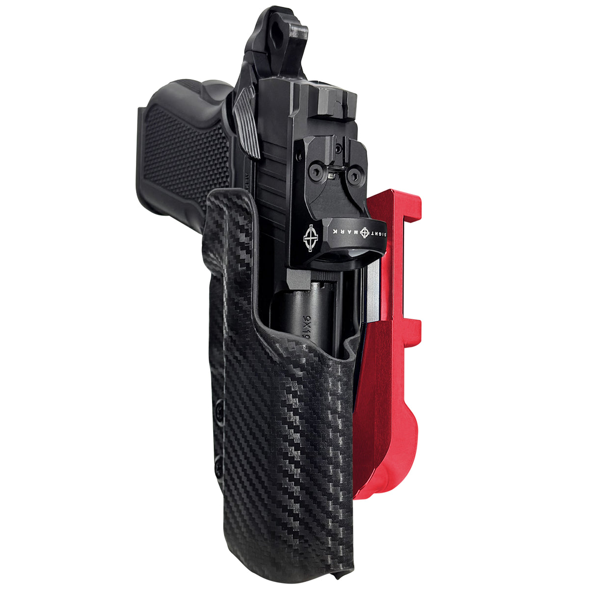 Alpha Foxtrot Attila IDPA Quick Mount Holster with Red Belt Attachment, Carbon Fiber Holster Shell