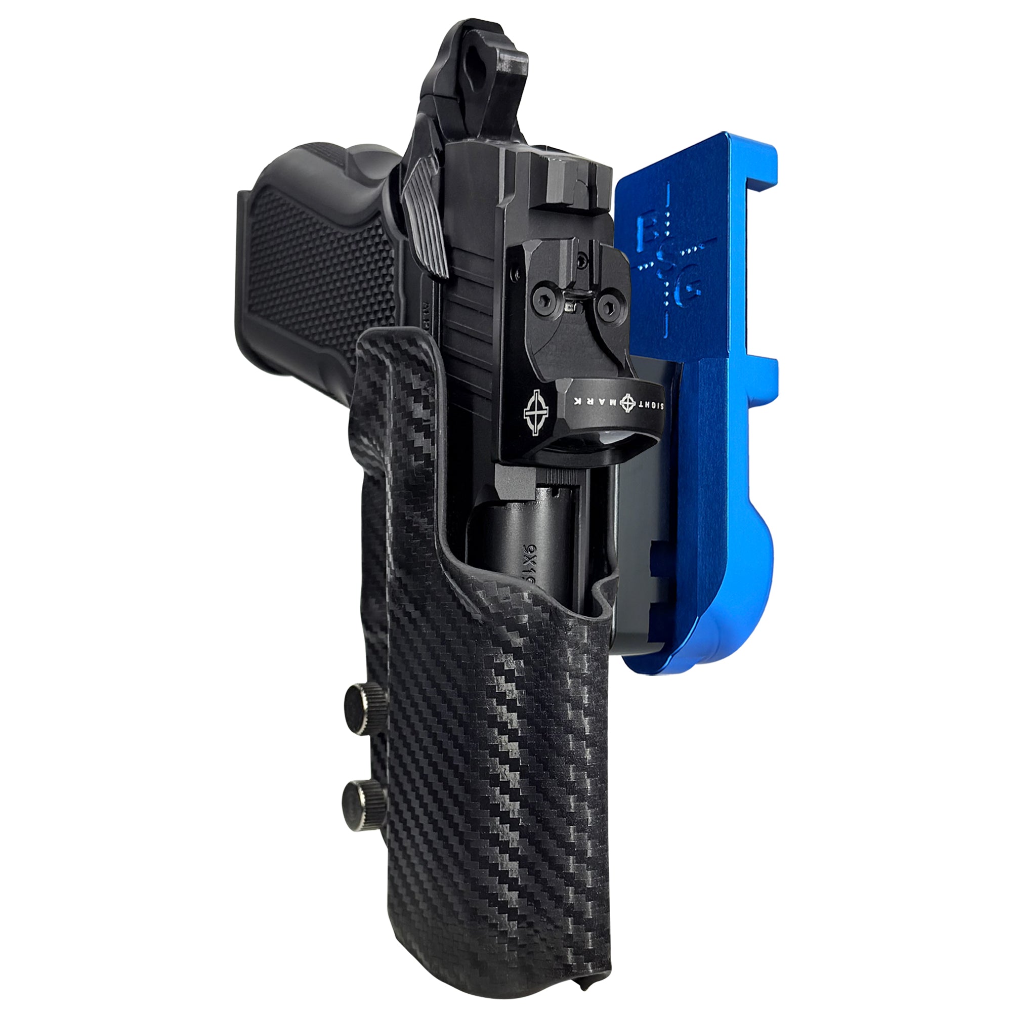 Alpha Foxtrot Attila IPSC/USPA Quick Mount Holster with Blue Belt Attachment, Carbon Fiber Holster Shell