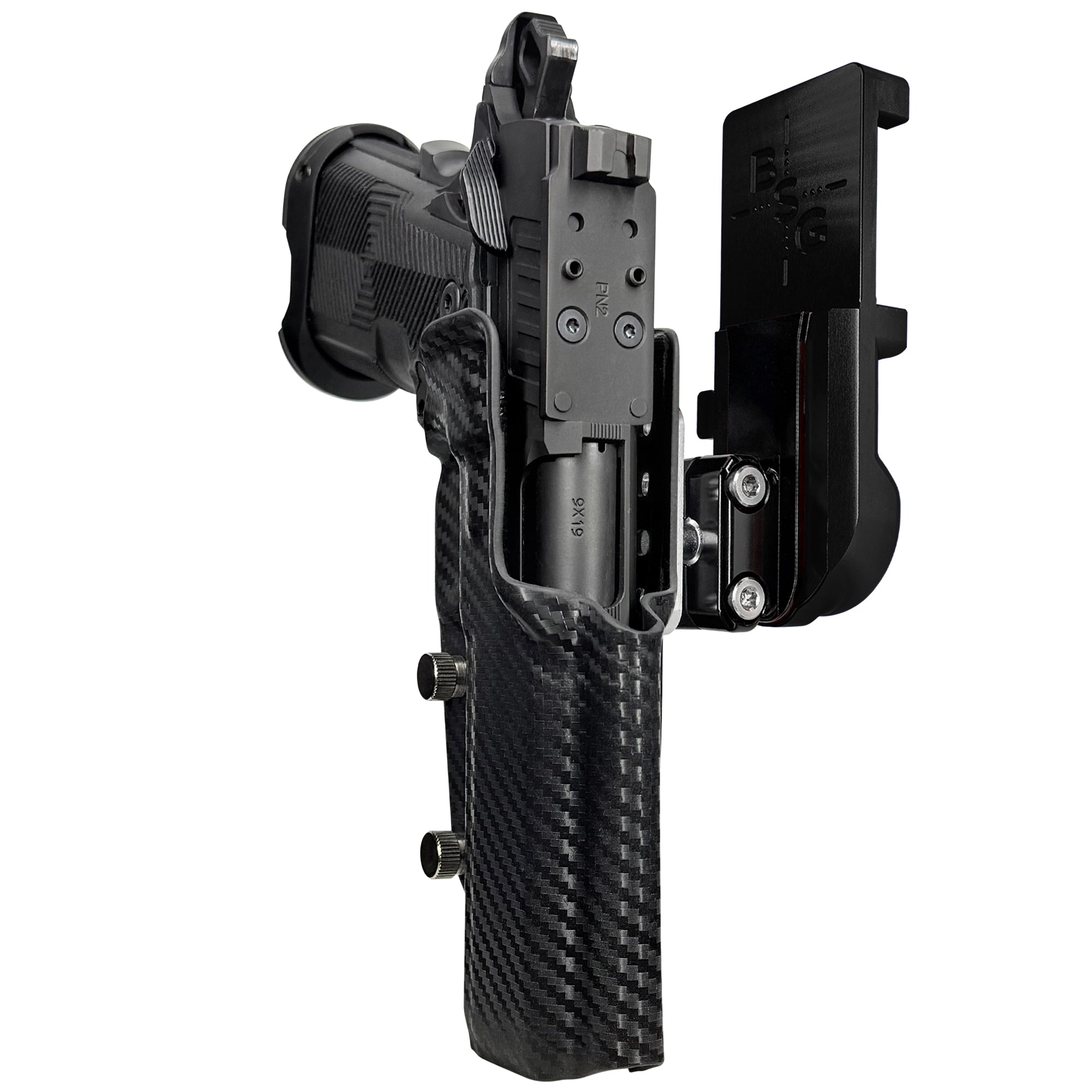 AF Romulus 4.25'' Comp IPSC/USPA Quick Mount Ball Joint Holster with Black Belt Attachment, Carbon Fiber Holster Shell