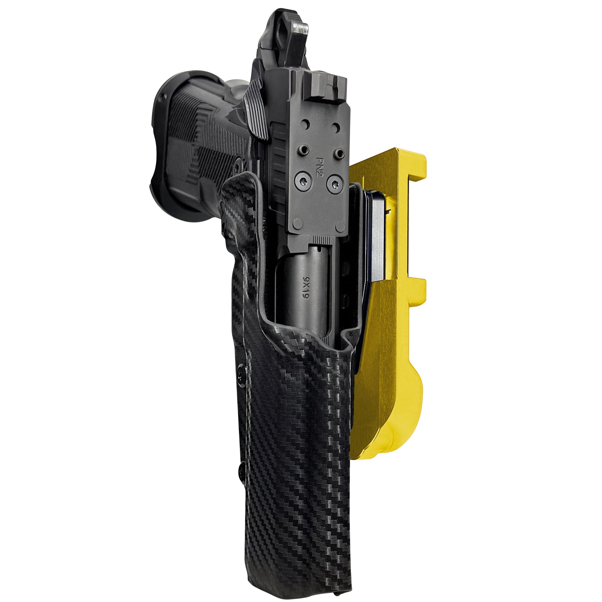 AF Romulus 4.25'' Comp IDPA Quick Mount Holster with 24K Gold Belt Attachment, Carbon Fiber Holster Shell