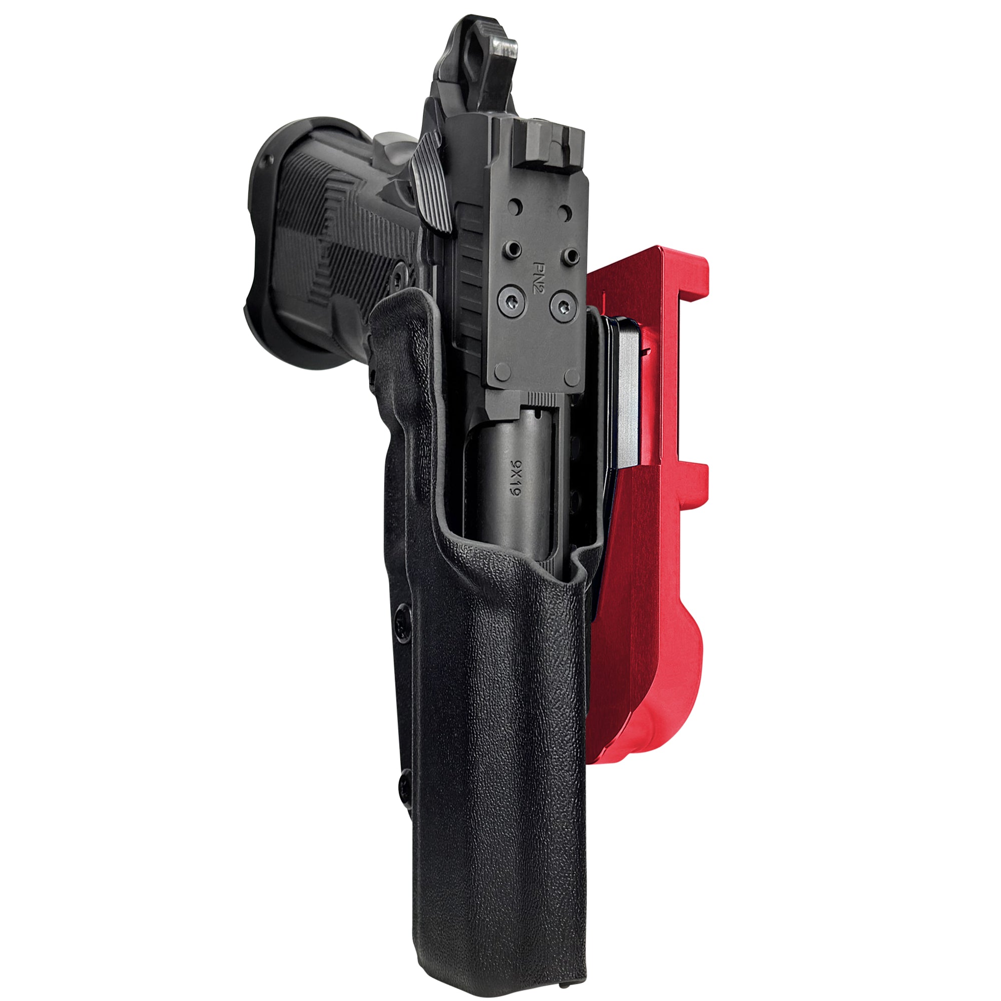 AF Romulus 4.25'' Comp IDPA Quick Mount Holster with Red Belt Attachment, Black Holster Shell