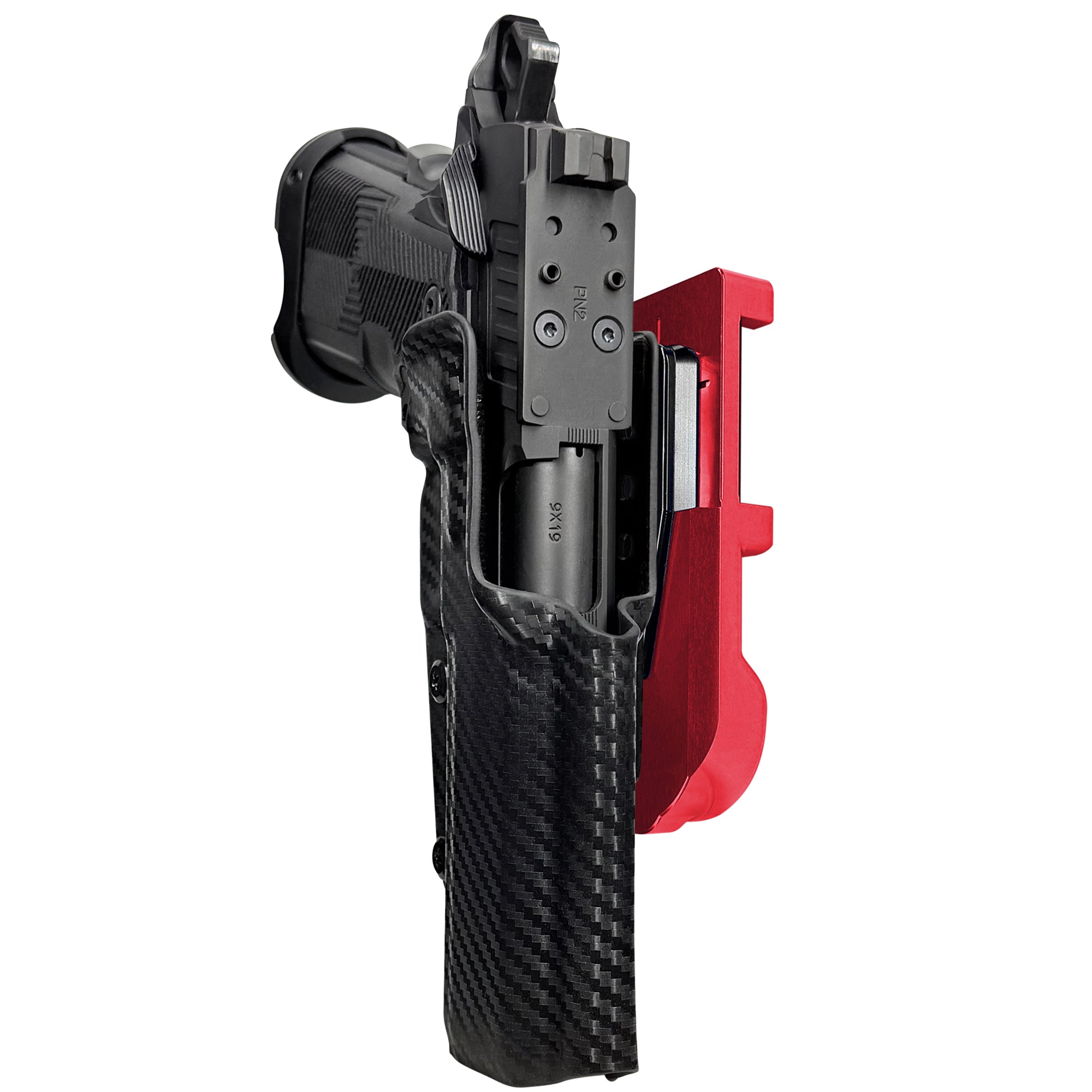 AF Romulus 4.25'' Comp IDPA Quick Mount Holster with Red Belt Attachment, Carbon Fiber Holster Shell