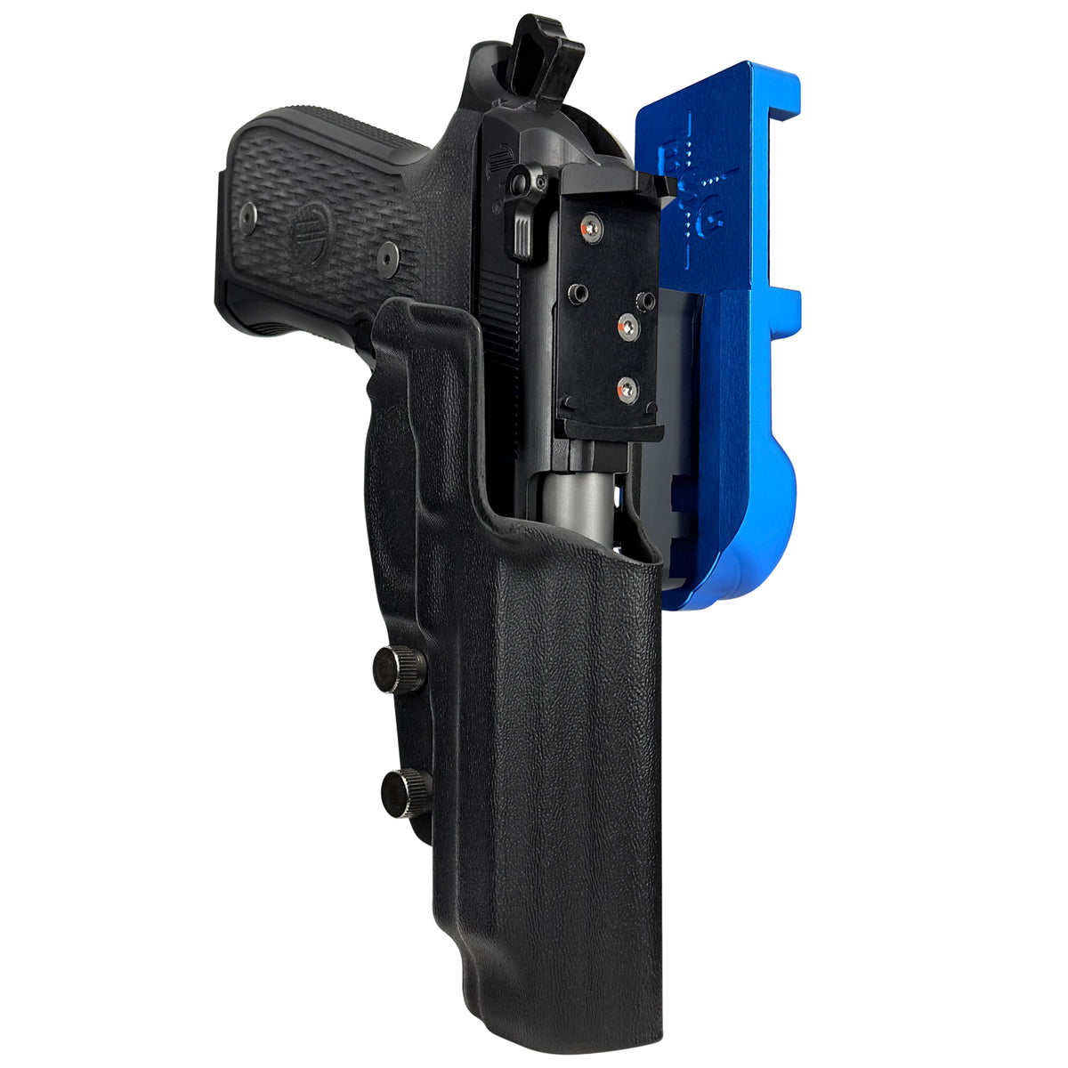 Beretta 92G Elite LTT IPSC/USPSA Quick Mount Holster with Blue Belt Attachment, Black Holster Shell